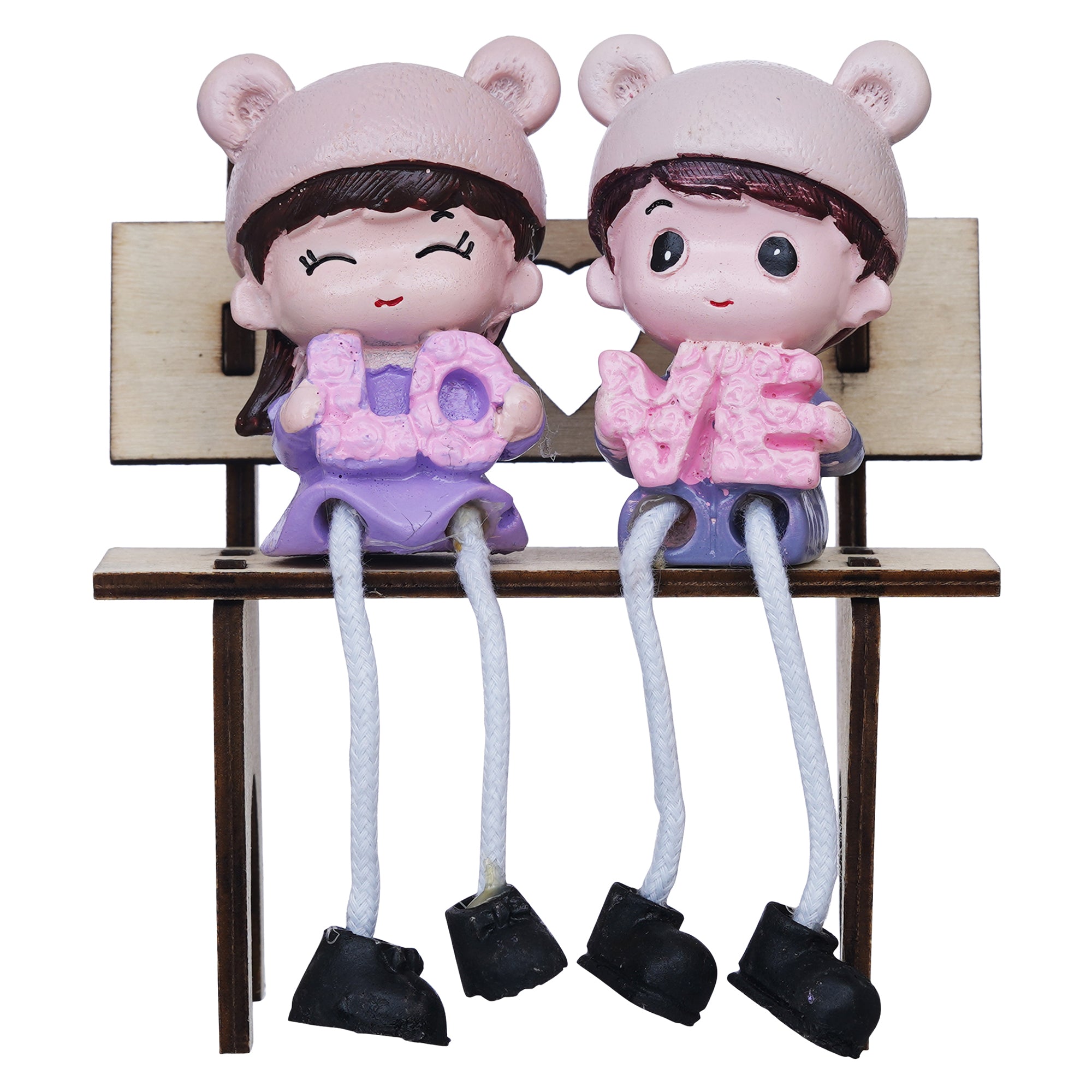 eCraftIndia Cute Couple Sitting on Beanch Holding Love Decorative Showpiece 2