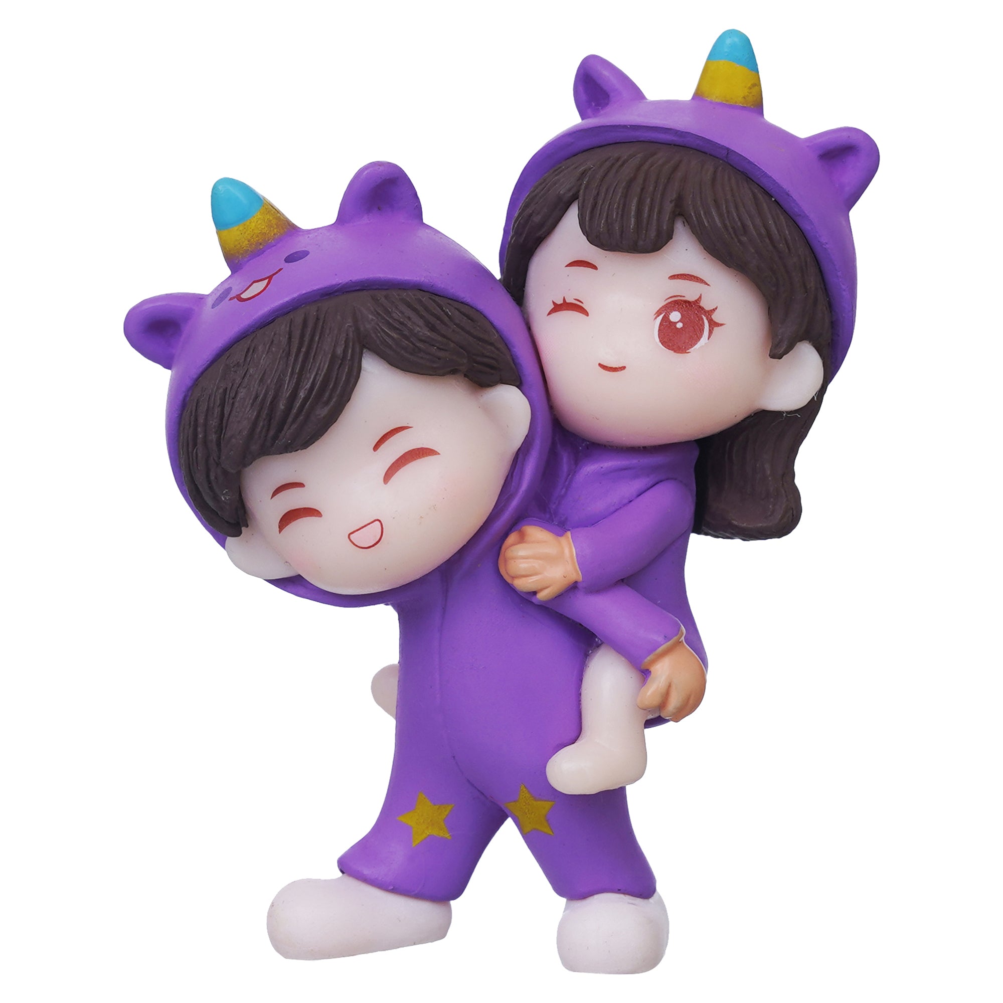 eCraftIndia Purple Miniature Cute Couple Statue Girl on Boy's Shoulder Showpiece 2