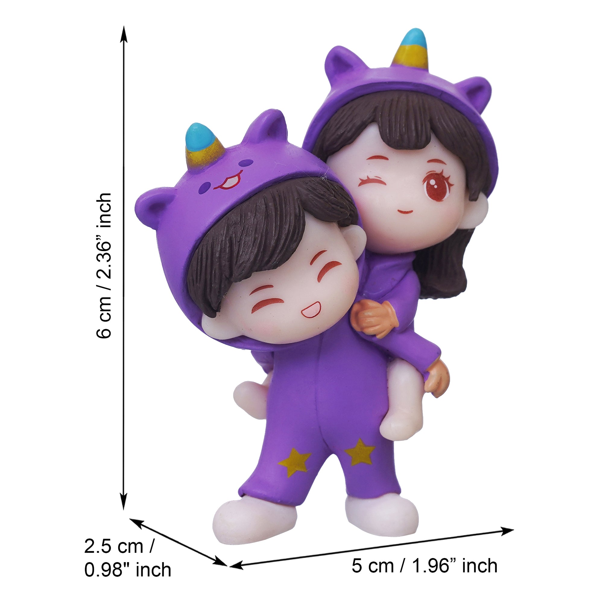 eCraftIndia Purple Miniature Cute Couple Statue Girl on Boy's Shoulder Showpiece 3