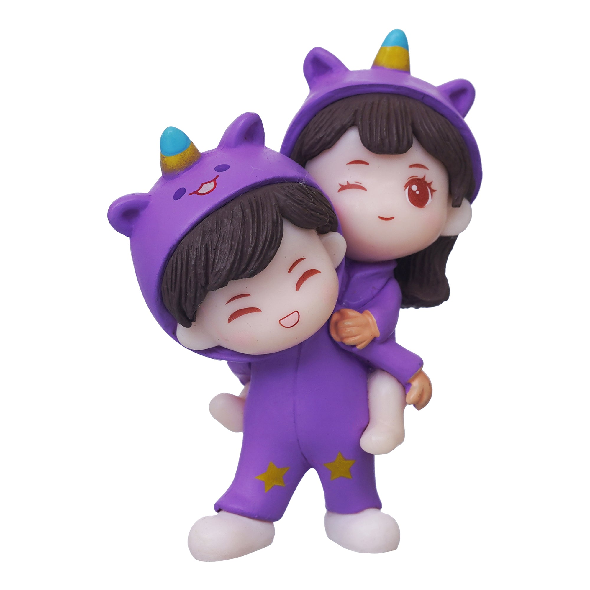 eCraftIndia Purple Miniature Cute Couple Statue Girl on Boy's Shoulder Showpiece 6