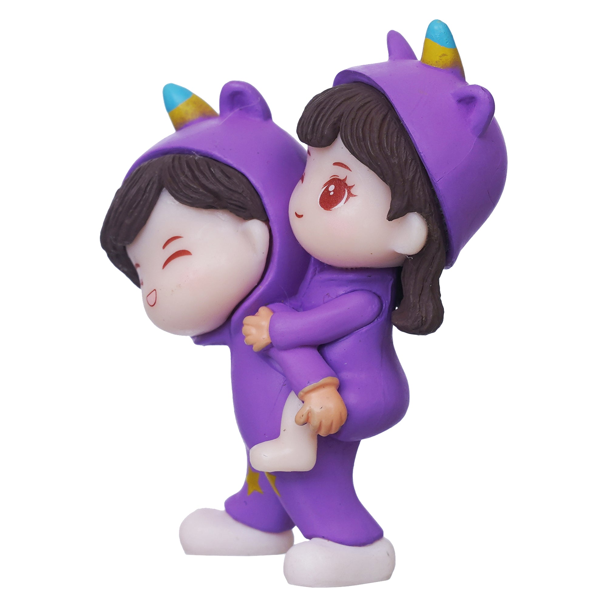 eCraftIndia Purple Miniature Cute Couple Statue Girl on Boy's Shoulder Showpiece 7