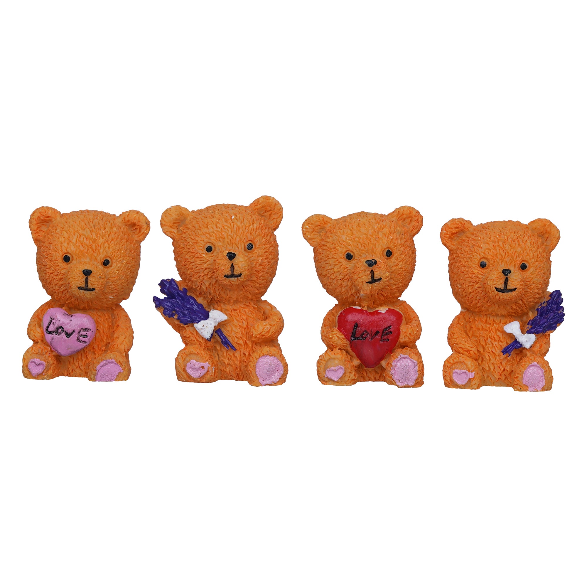 eCraftIndia Set of 4 Cute Teddy Bears with Love Heart and Flowers Showpieces 2