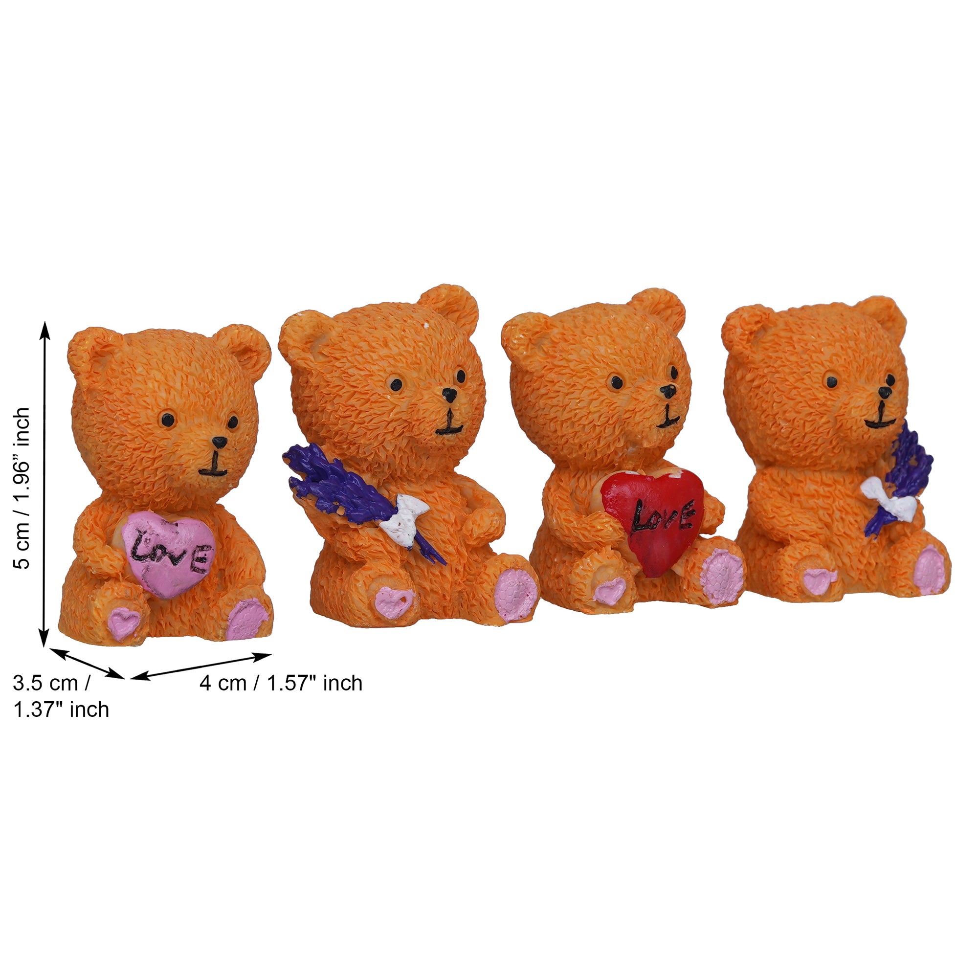 eCraftIndia Set of 4 Cute Teddy Bears with Love Heart and Flowers Showpieces 3