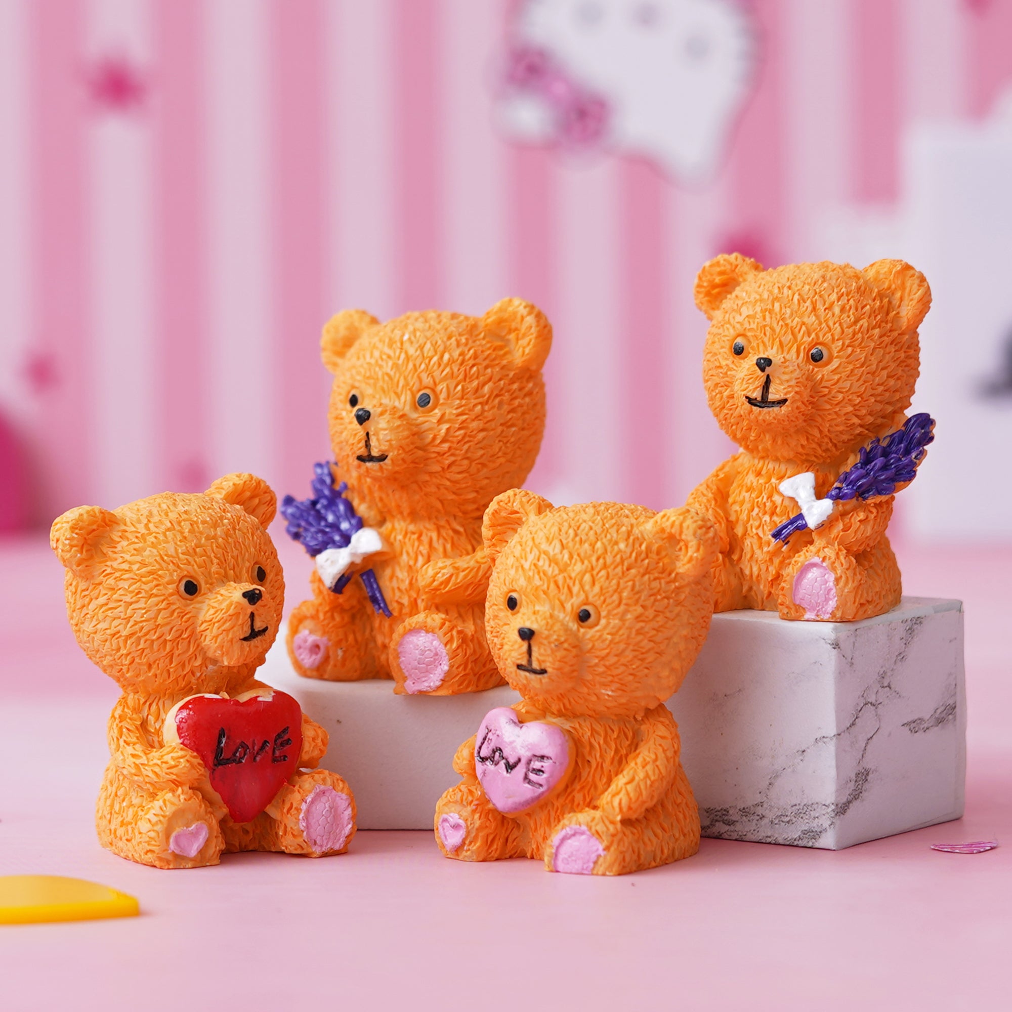 eCraftIndia Set of 4 Cute Teddy Bears with Love Heart and Flowers Showpieces 4