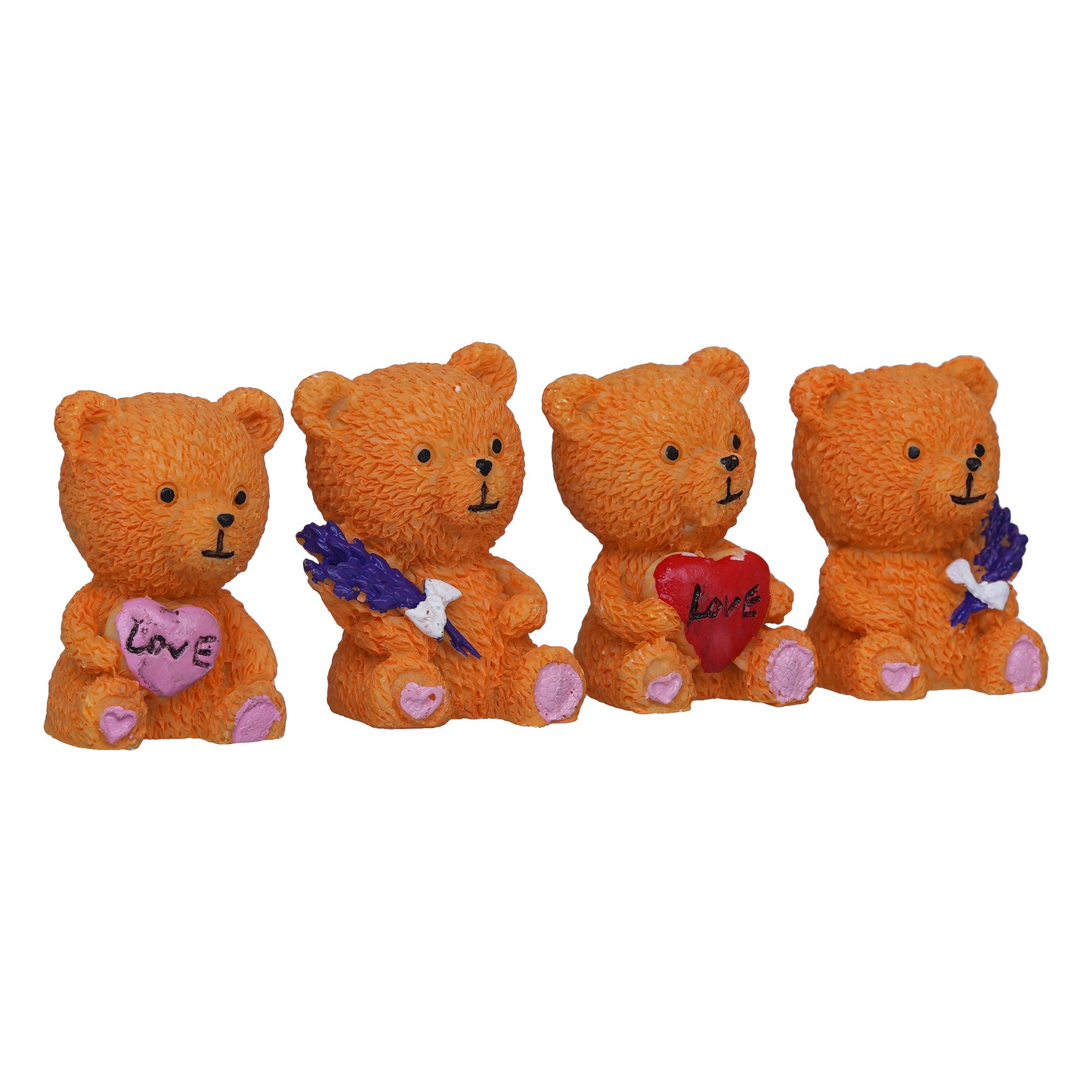 eCraftIndia Set of 4 Cute Teddy Bears with Love Heart and Flowers Showpieces 6