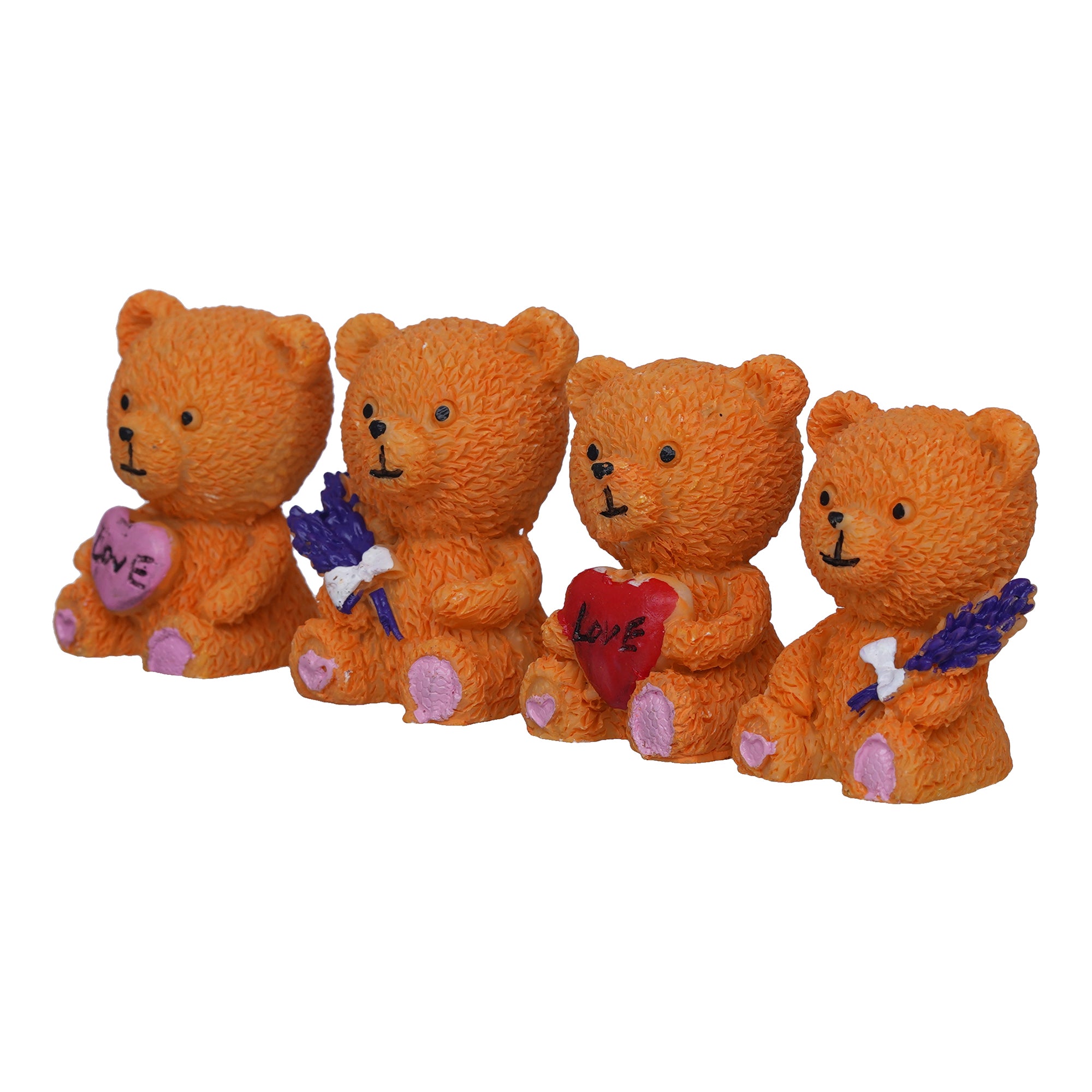 eCraftIndia Set of 4 Cute Teddy Bears with Love Heart and Flowers Showpieces 7