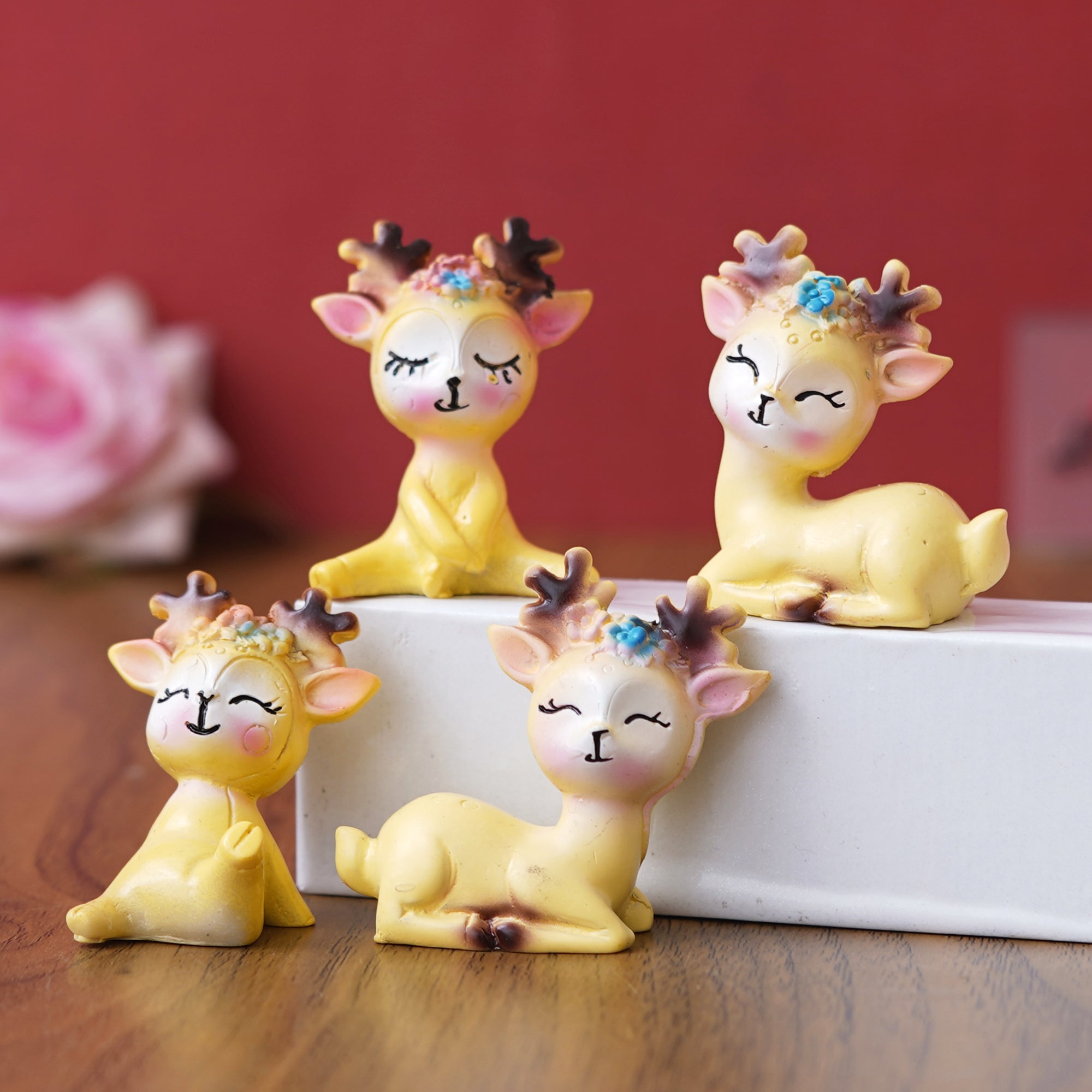 eCraftIndia Set of 4 Miniature Cute Yellow Deer Statues Animal Figurines 1