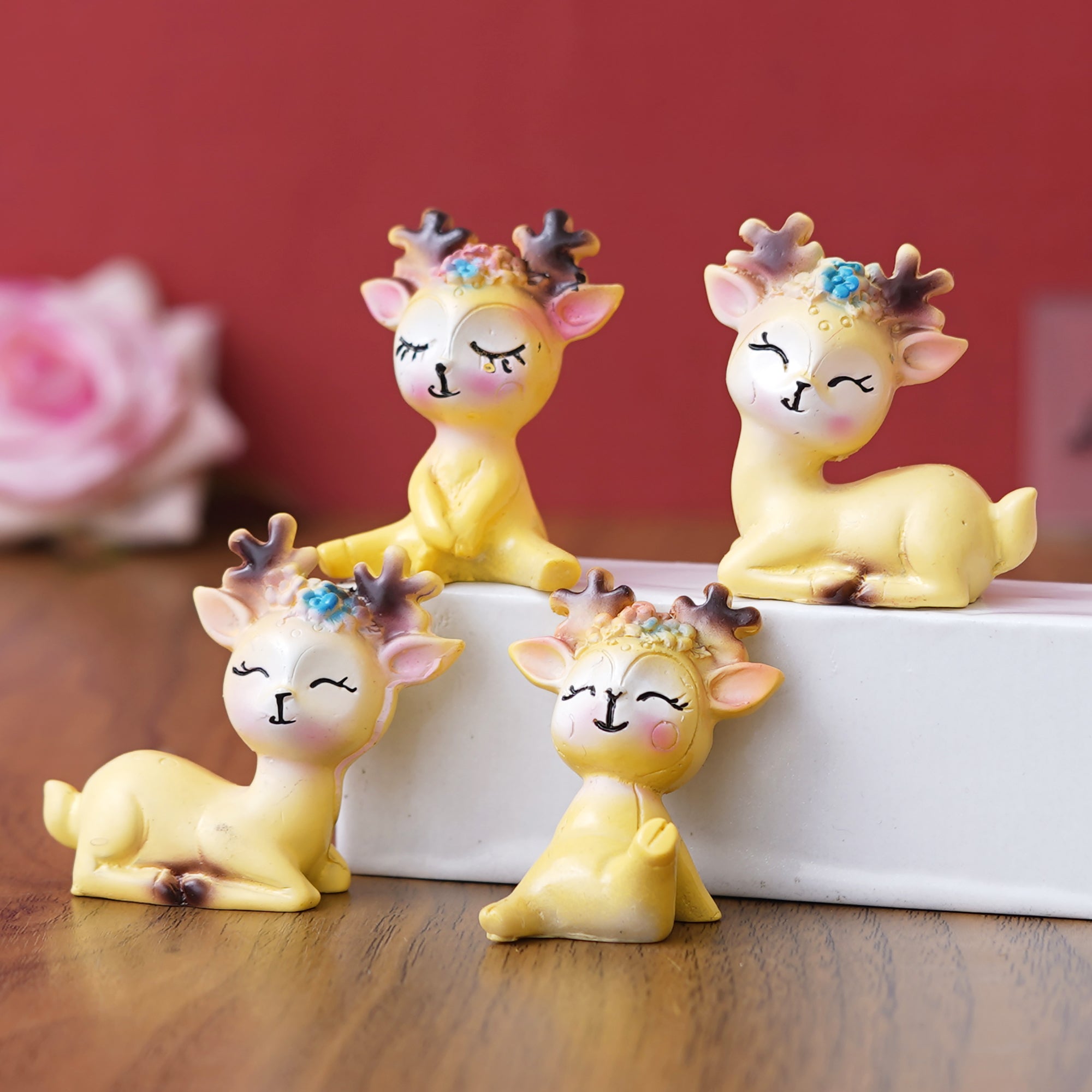 eCraftIndia Set of 4 Miniature Cute Yellow Deer Statues Animal Figurines 5