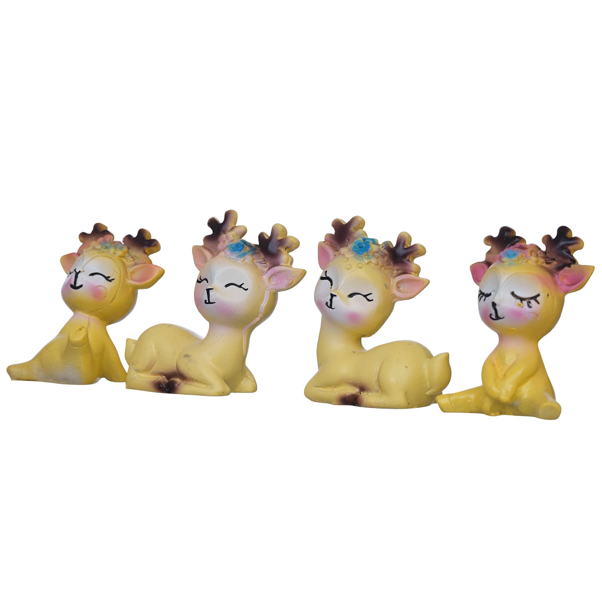 eCraftIndia Set of 4 Miniature Cute Yellow Deer Statues Animal Figurines 7