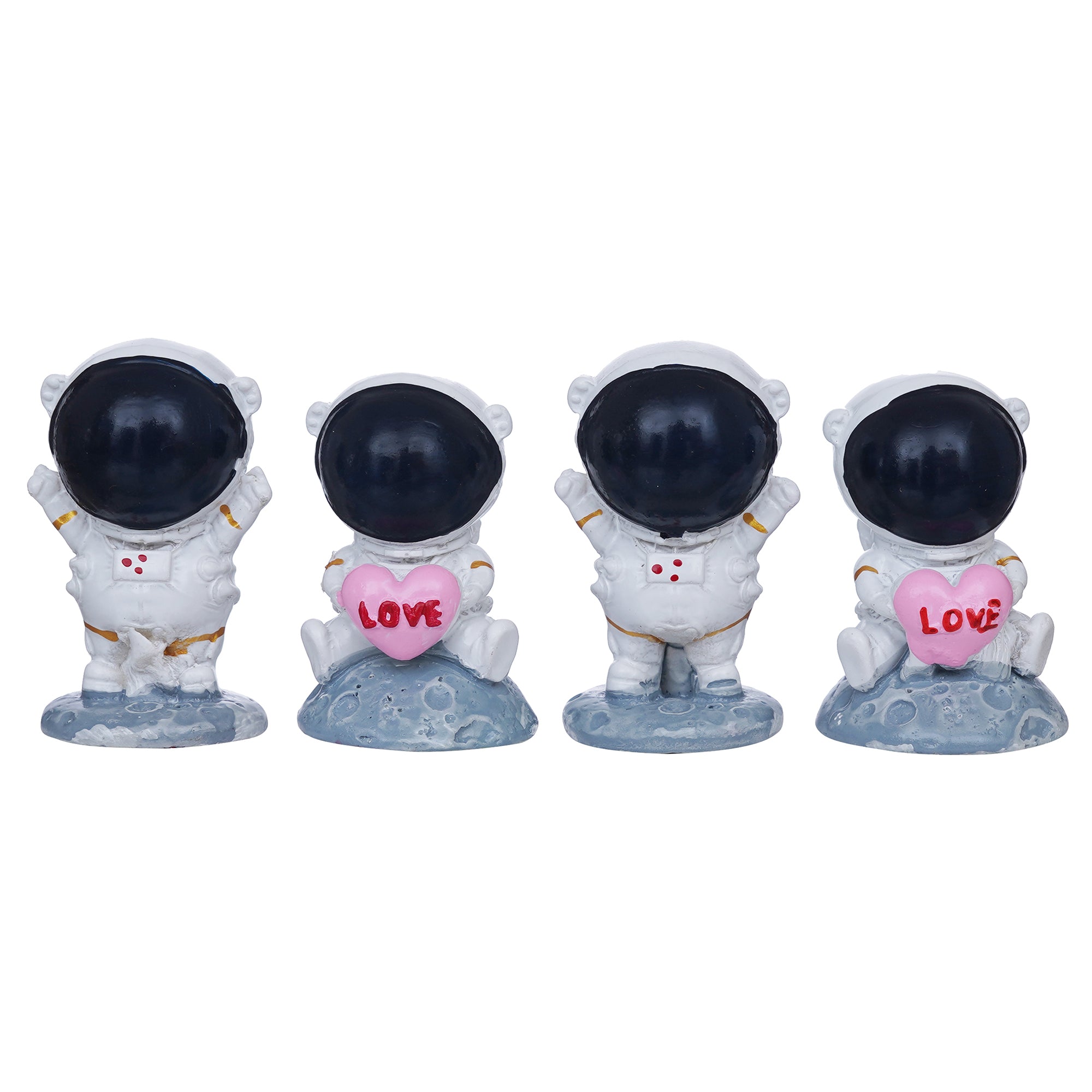 eCraftIndia 4 Astronaut Statues Spaceman Figurines Holding Love Heart Showpieces 2