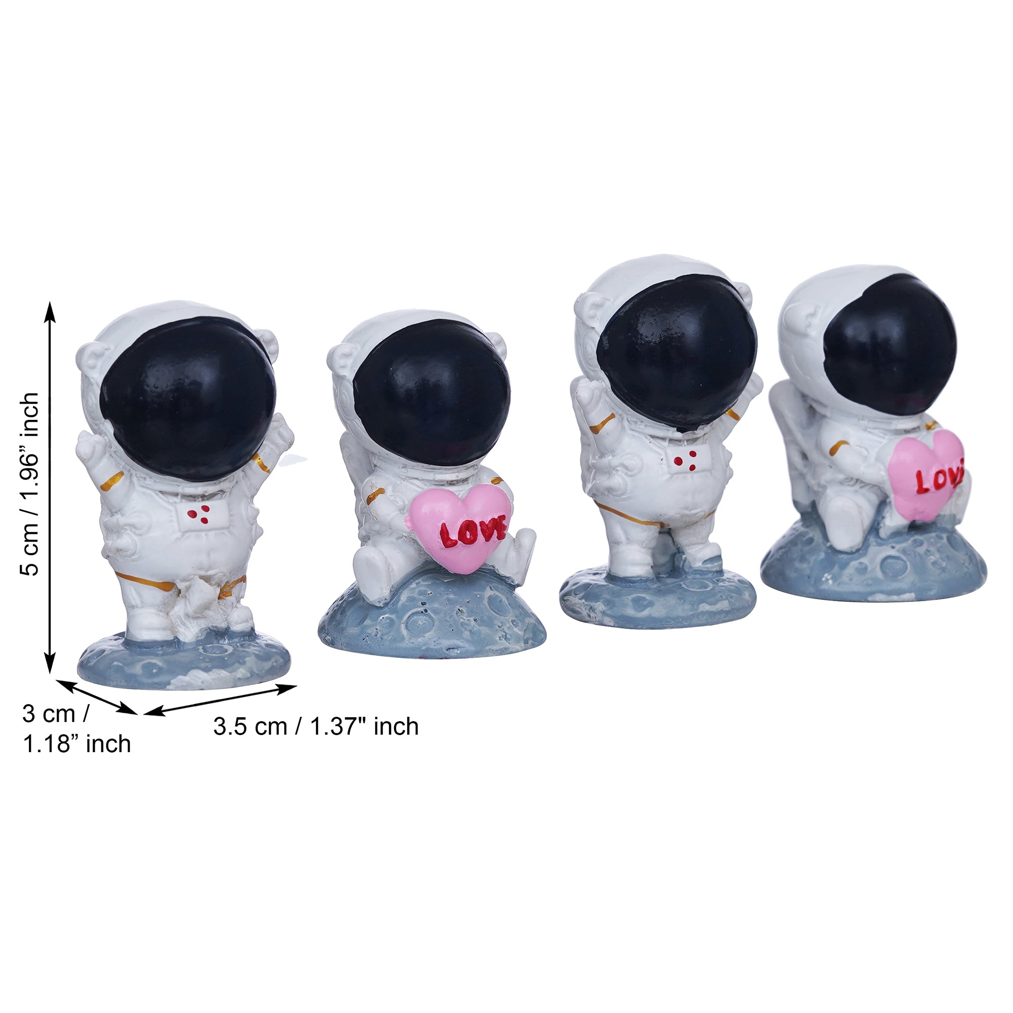 eCraftIndia 4 Astronaut Statues Spaceman Figurines Holding Love Heart Showpieces 3