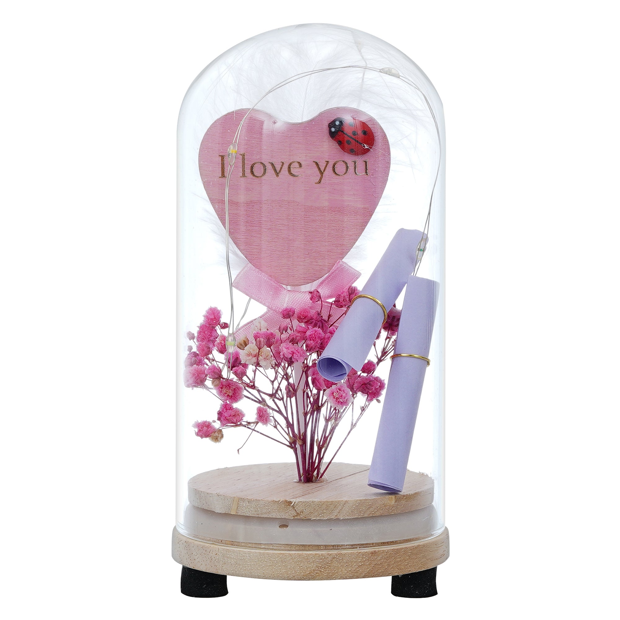 Pink Flower with Heart Message, Note and Lights Jar 2