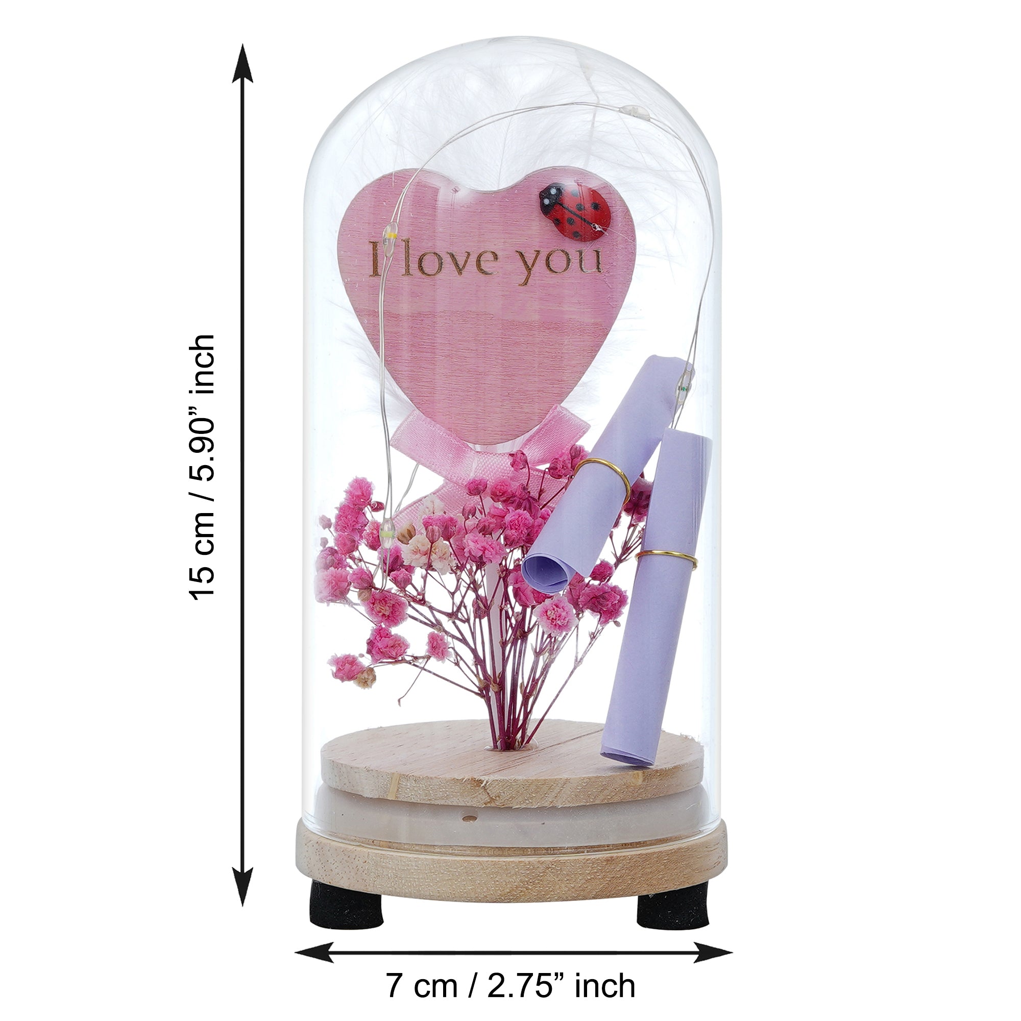 Pink Flower with Heart Message, Note and Lights Jar 3