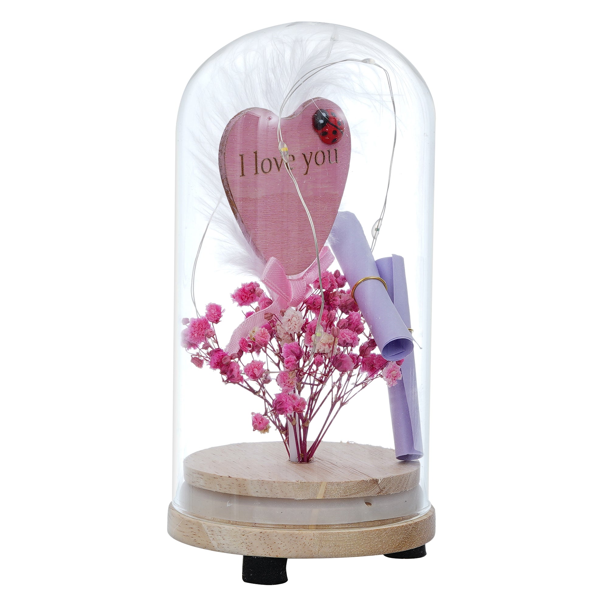 Pink Flower with Heart Message, Note and Lights Jar 4