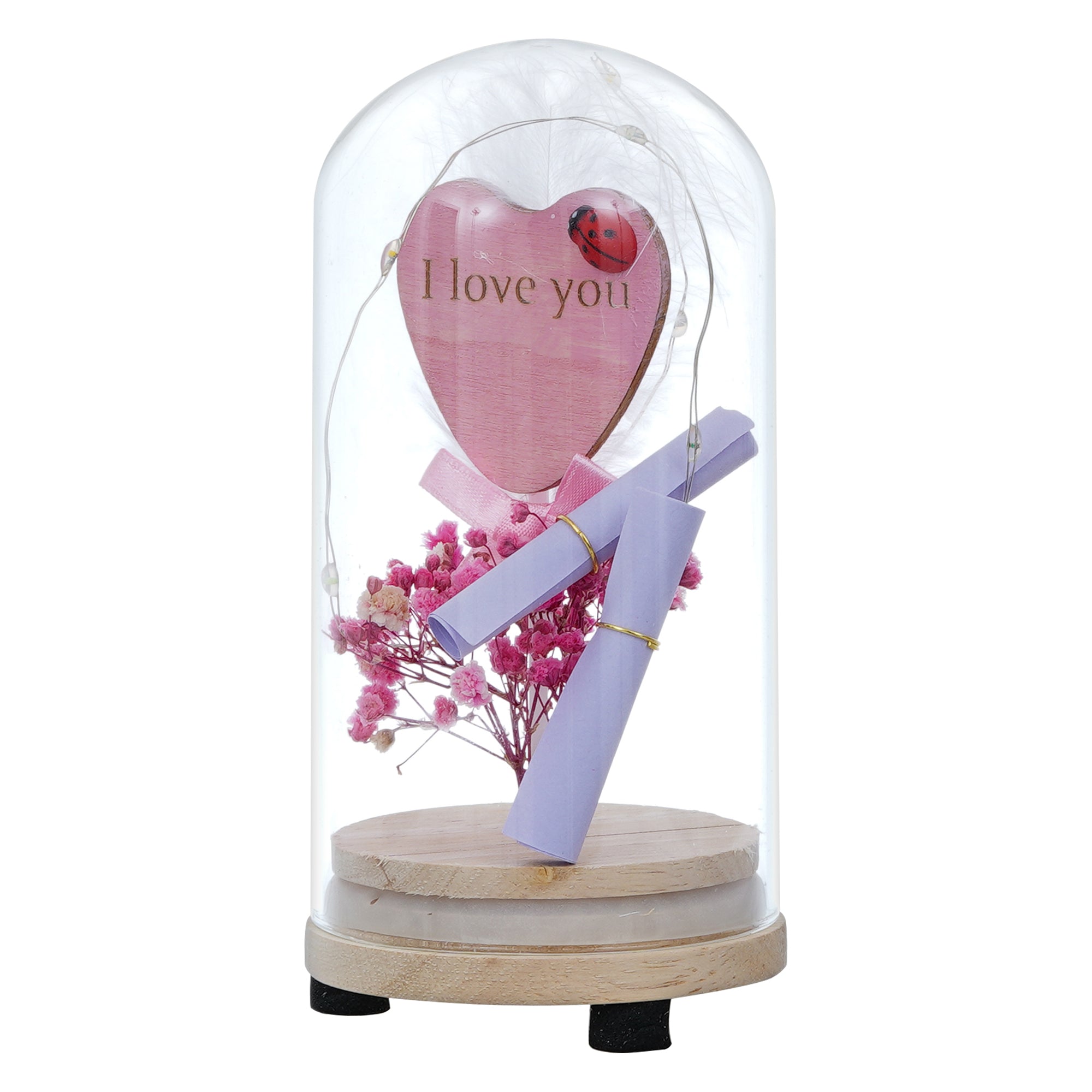 Pink Flower with Heart Message, Note and Lights Jar 5