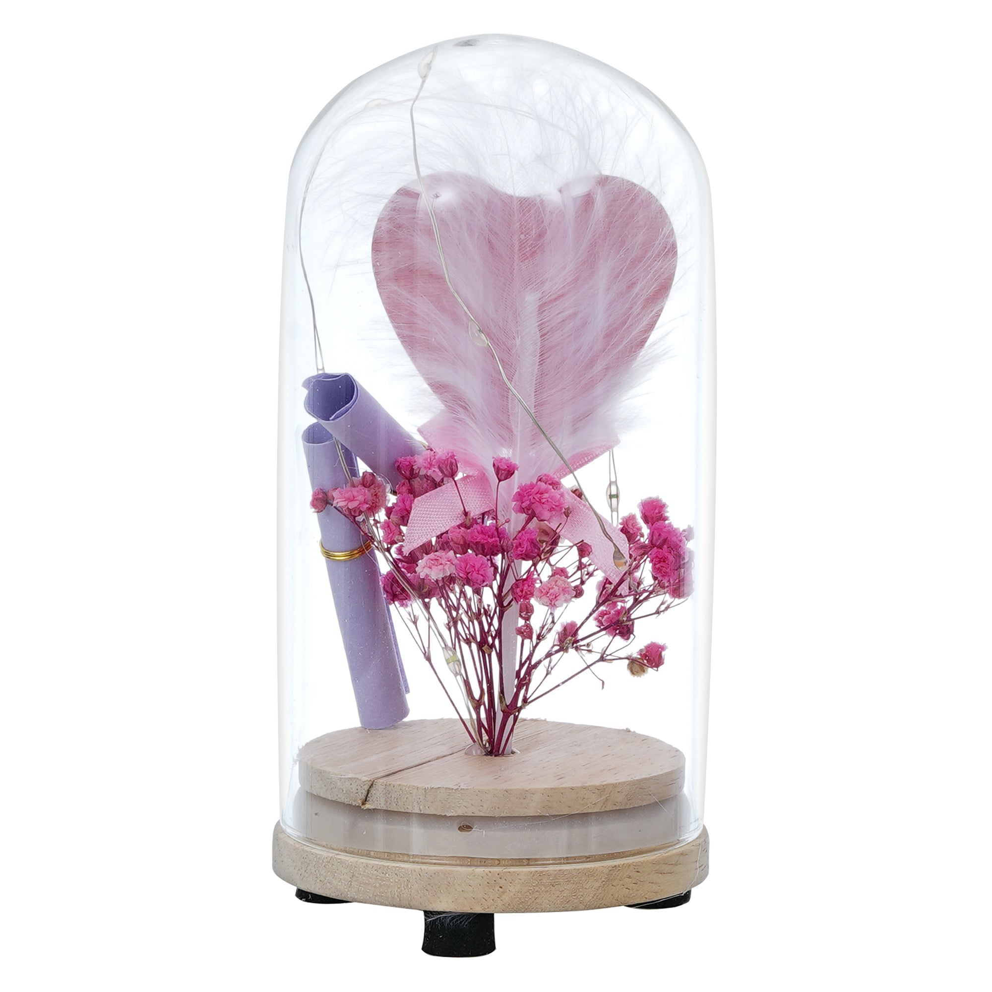 Pink Flower with Heart Message, Note and Lights Jar 6