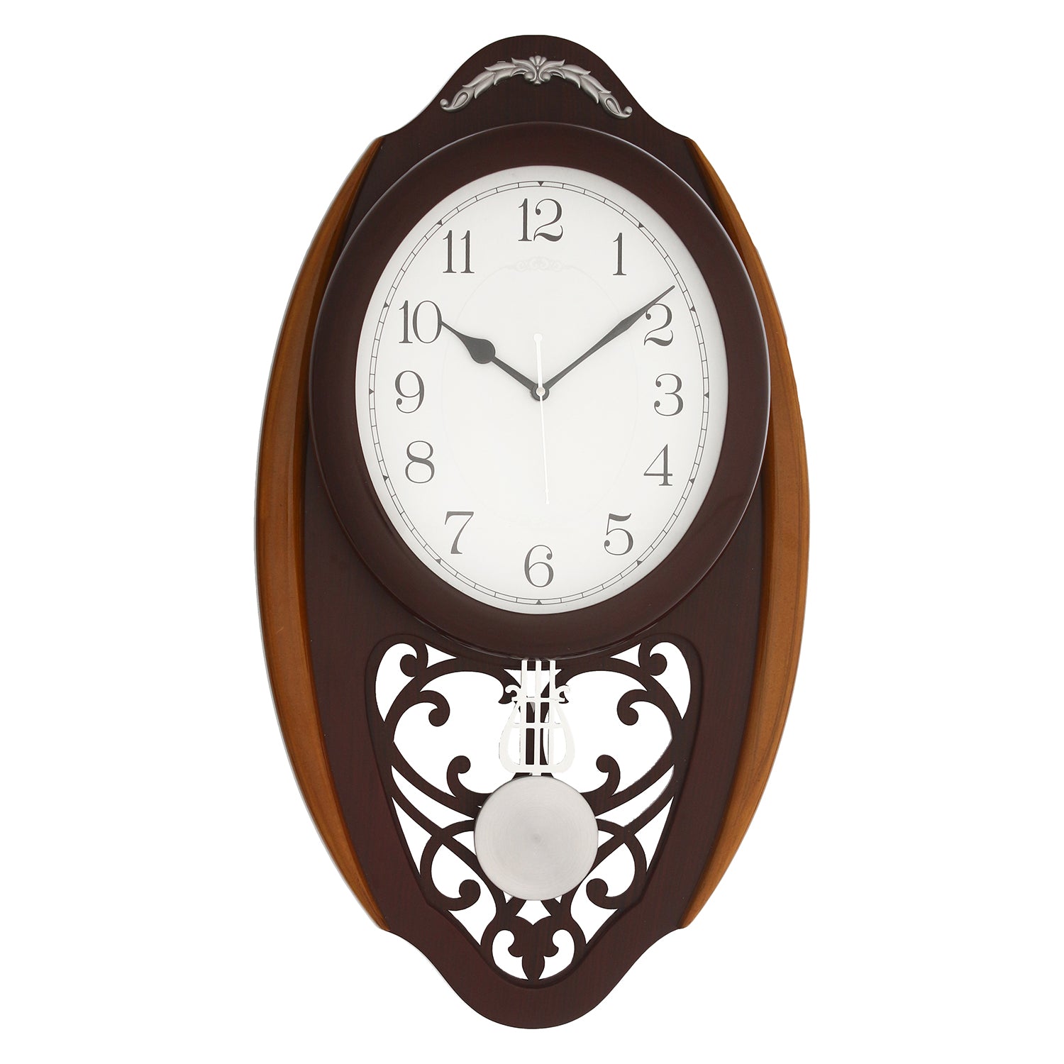 Brown Oval Pendulum Wooden Wall Clock