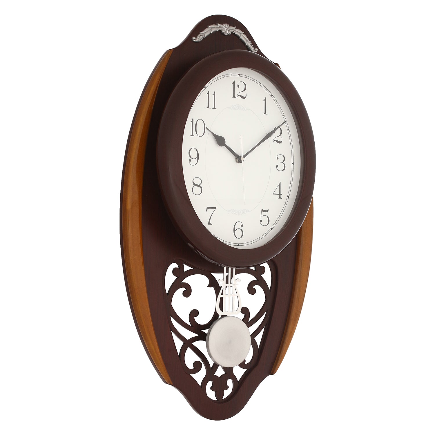 Brown Oval Pendulum Wooden Wall Clock 3