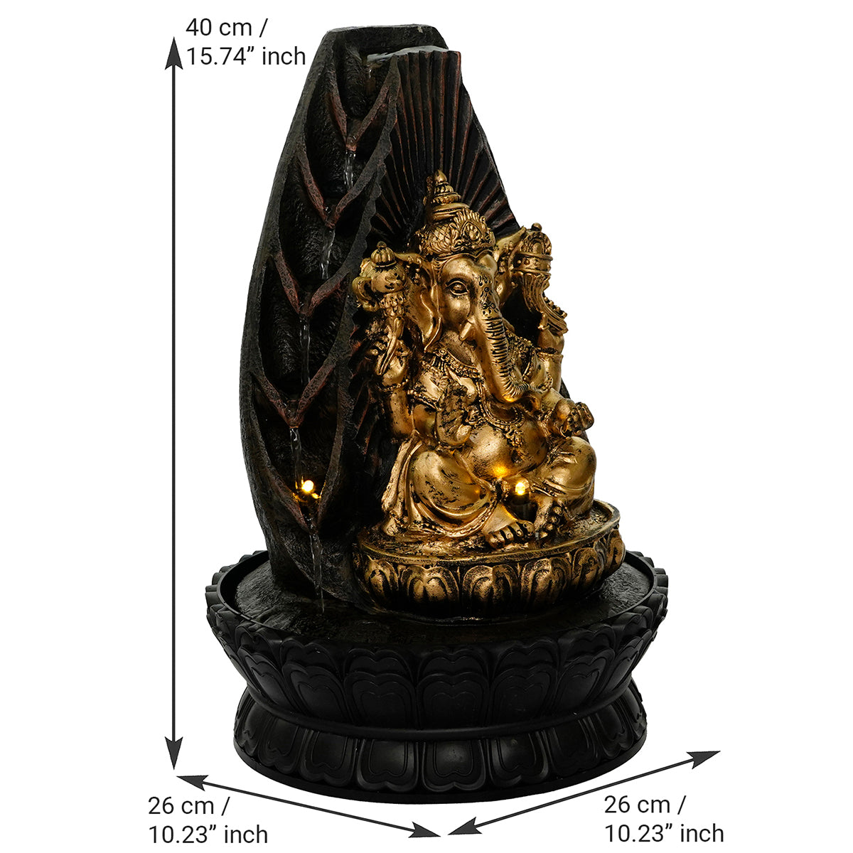 Lord Ganesha Black and Gold Decorative Polystone Water Fountain ...