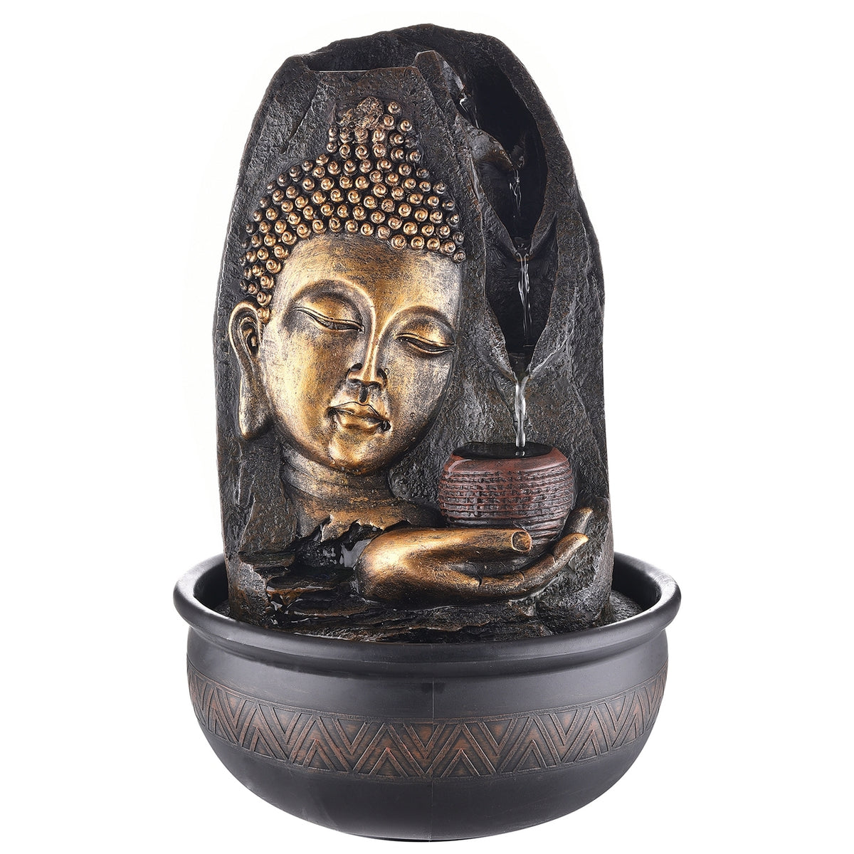 Lord Buddha And Round Textured Water Fountain - eCraftIndia Online