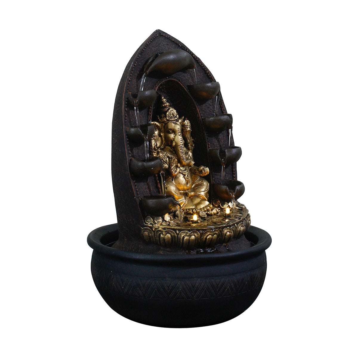 Lord Ganesha Black and Gold Polystone Water Fountain - eCraftIndia Online