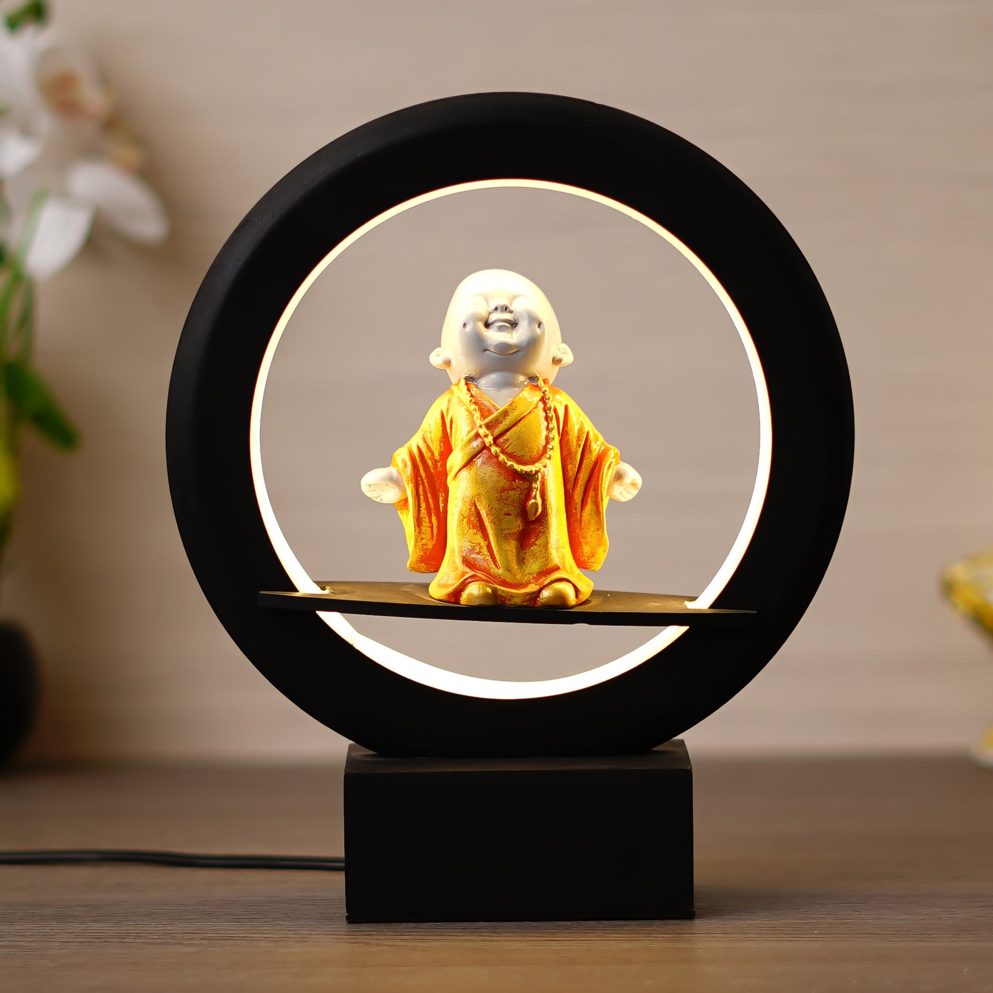 Orange Buddha Monk Decorative Circular Night Lamp