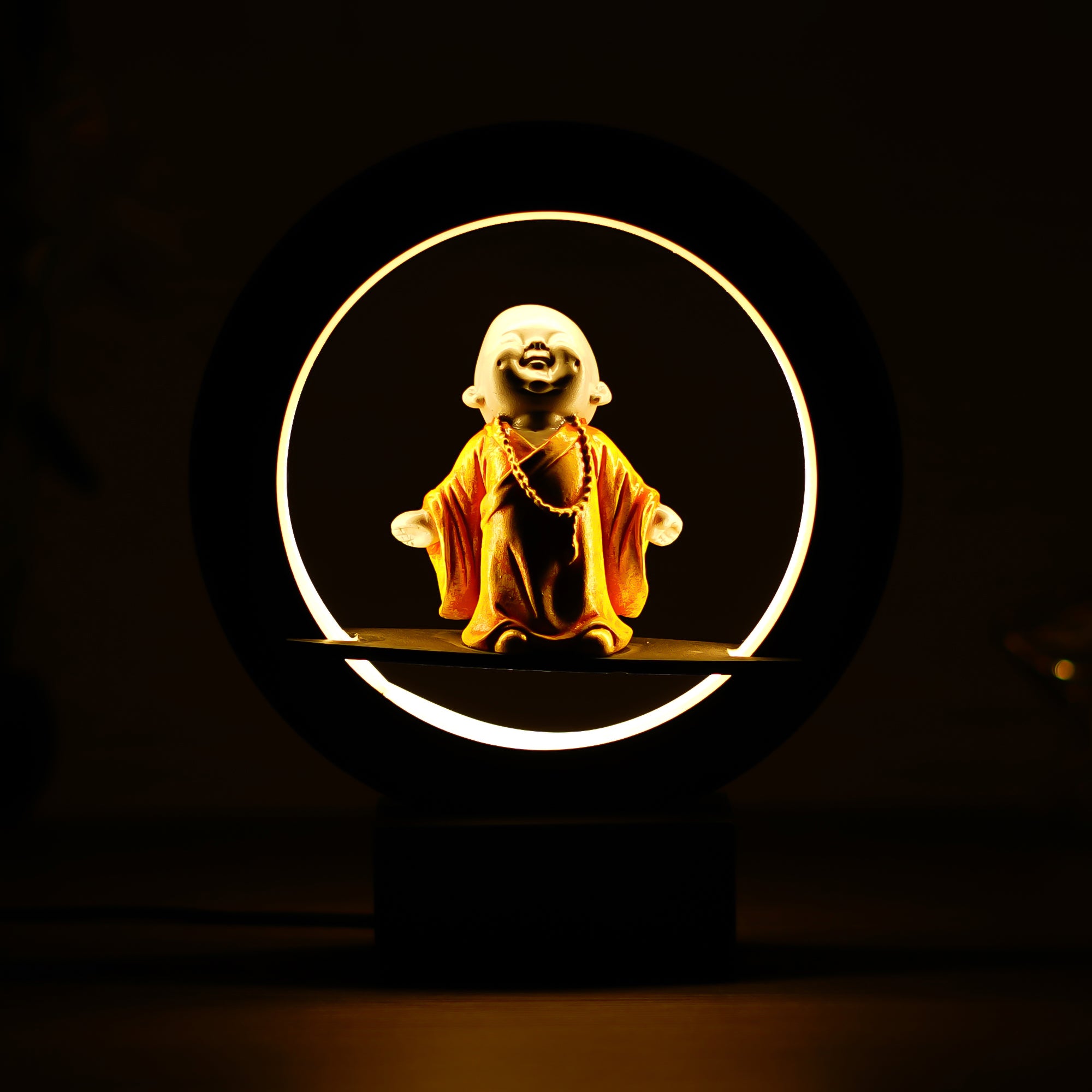 Orange Buddha Monk Decorative Circular Night Lamp 1