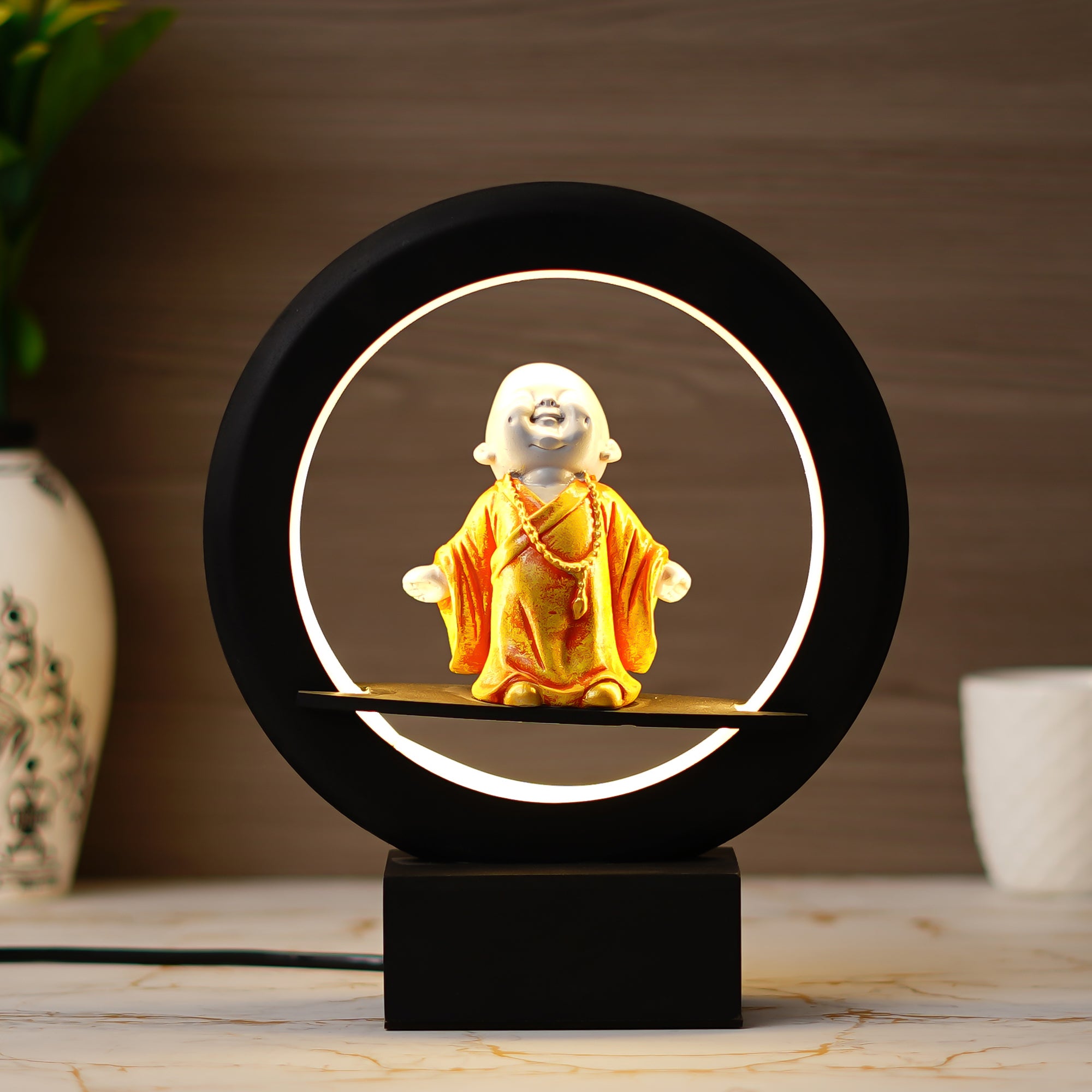 Orange Buddha Monk Decorative Circular Night Lamp 2