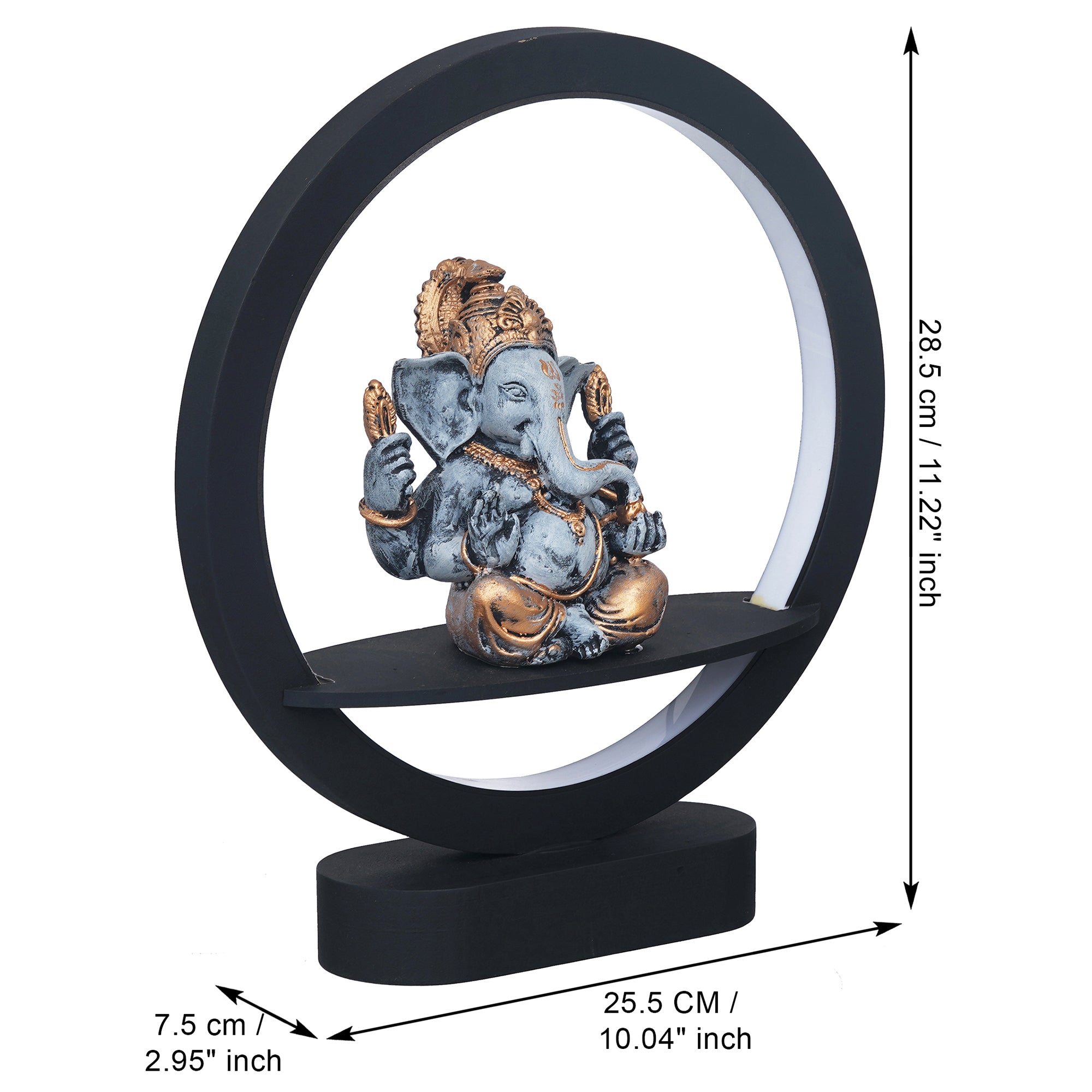 eCraftIndia Grey Golden Polyresin Blessing Lord Ganesha Idol Decorative Circular Night Lamp 3