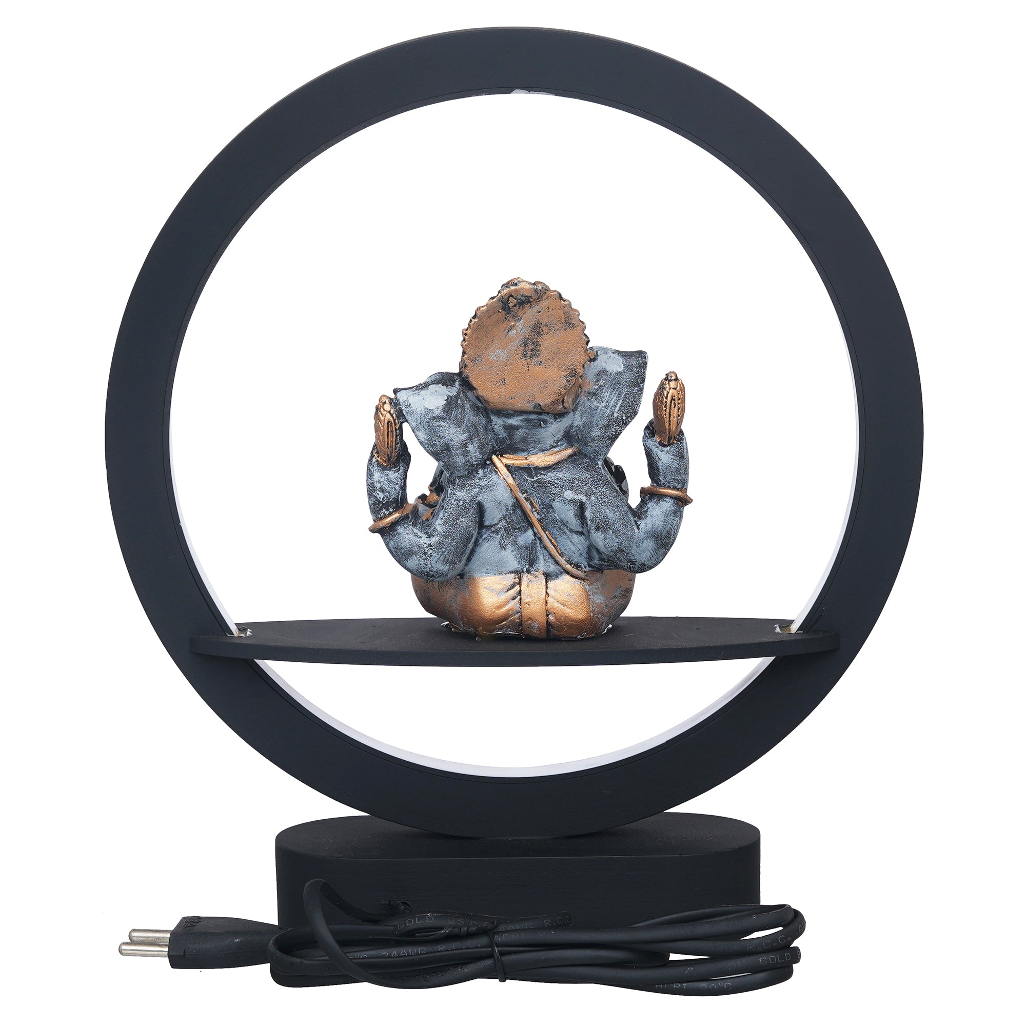 eCraftIndia Grey Golden Polyresin Blessing Lord Ganesha Idol Decorative Circular Night Lamp 8