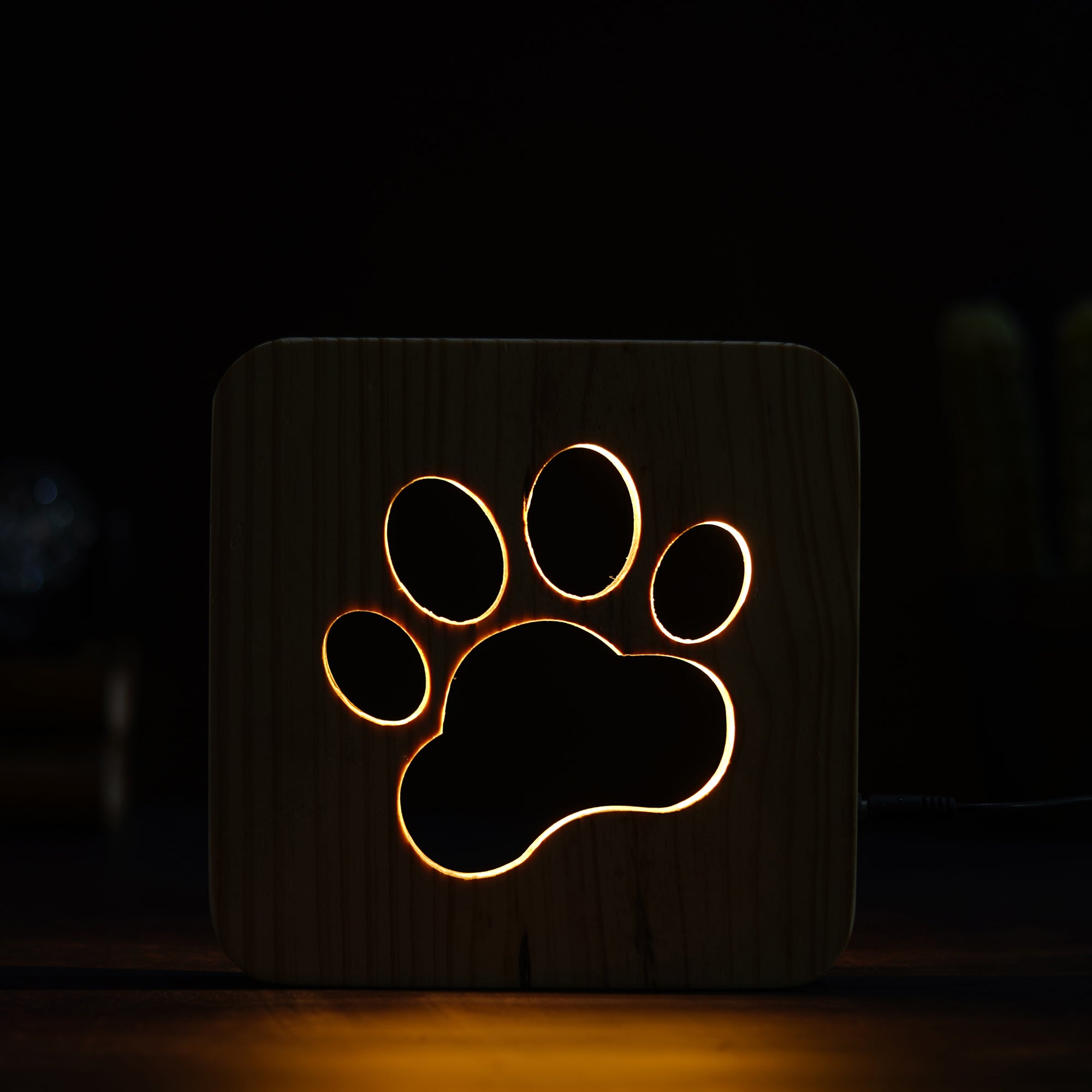 eCraftIndia Dog Paw Carving Wooden LED Table Lamp USB Night Light with Button Switch 4