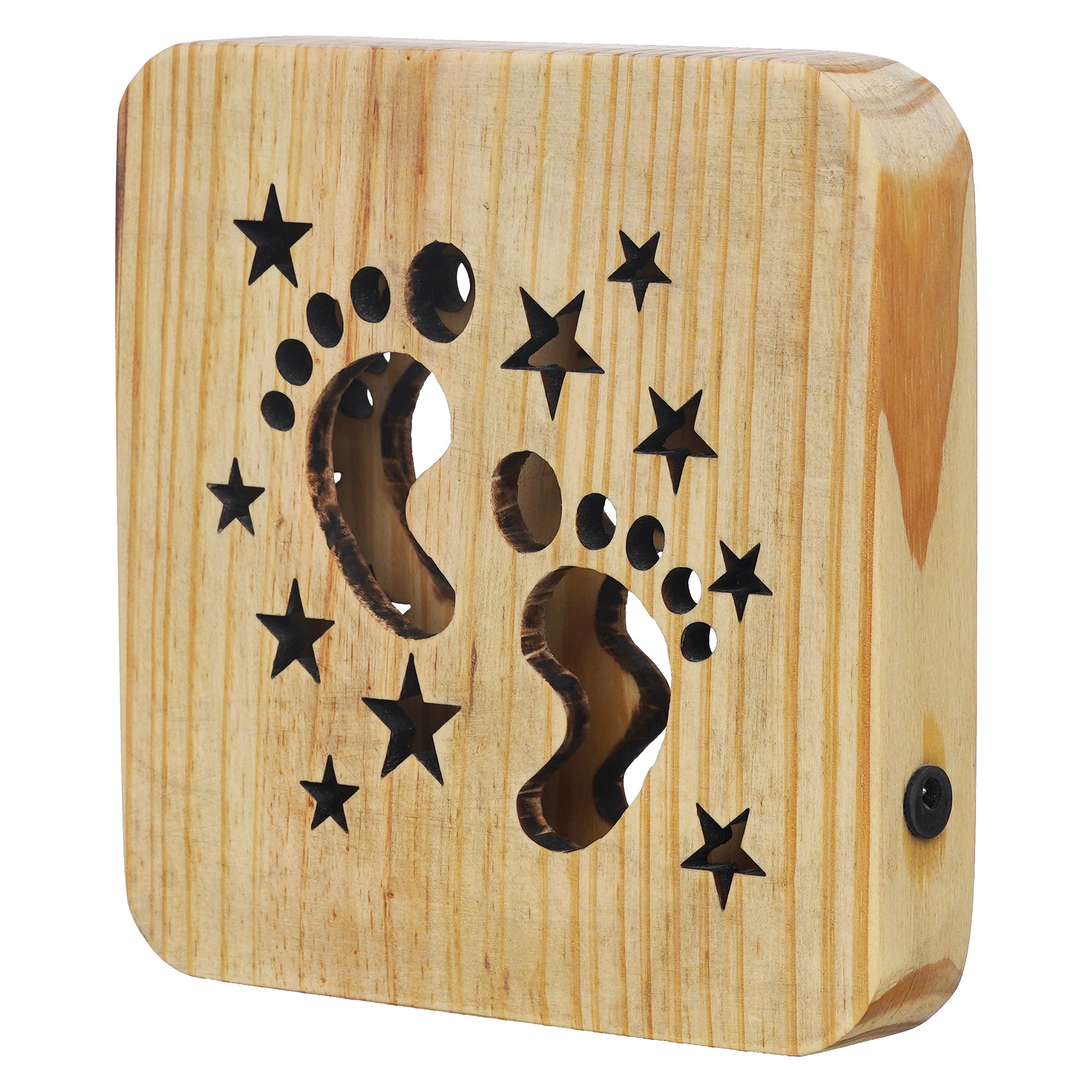 eCraftIndia Kids Foot and Stars Carving Wooden LED Table Lamp USB Night Light with Button Switch 2