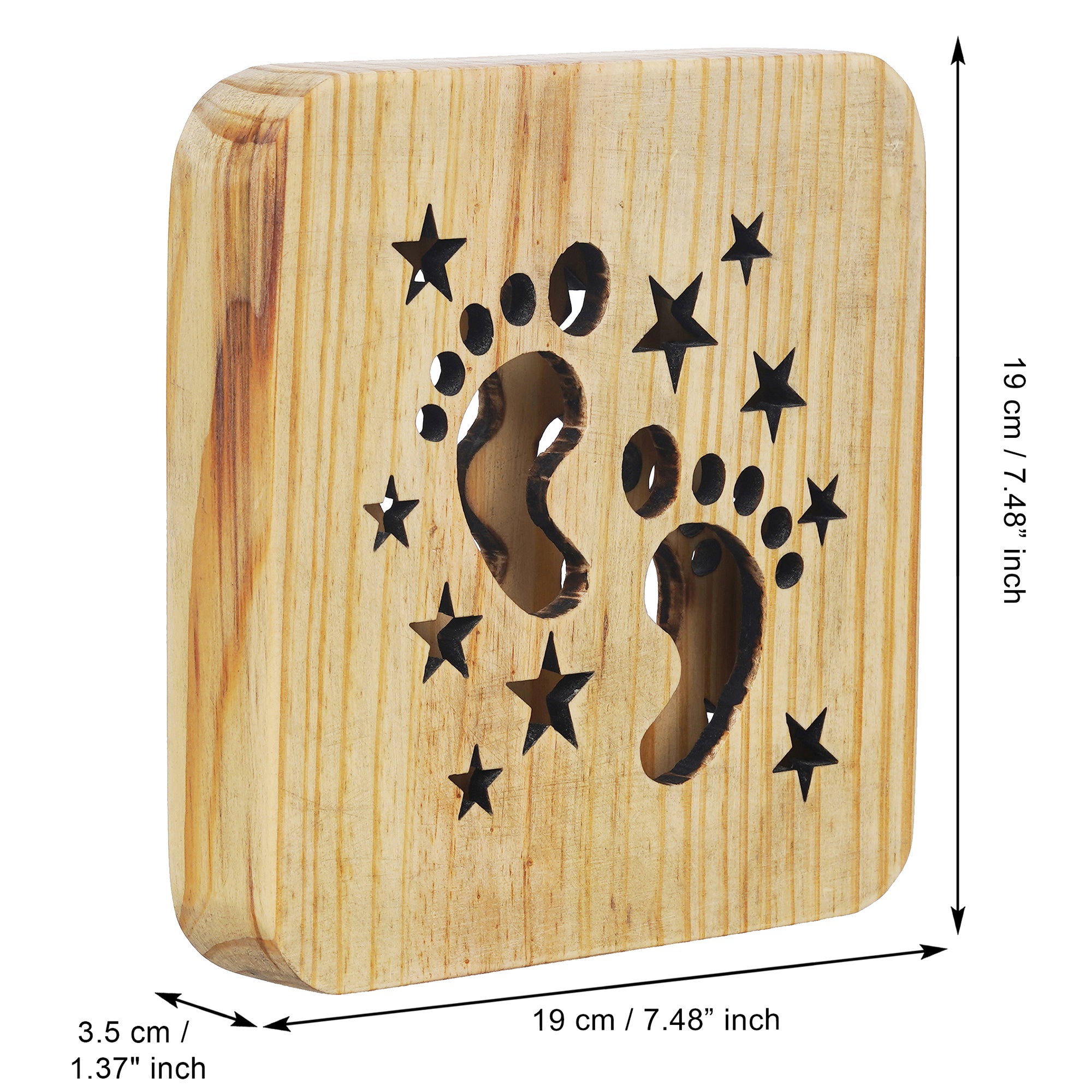 eCraftIndia Kids Foot and Stars Carving Wooden LED Table Lamp USB Night Light with Button Switch 3