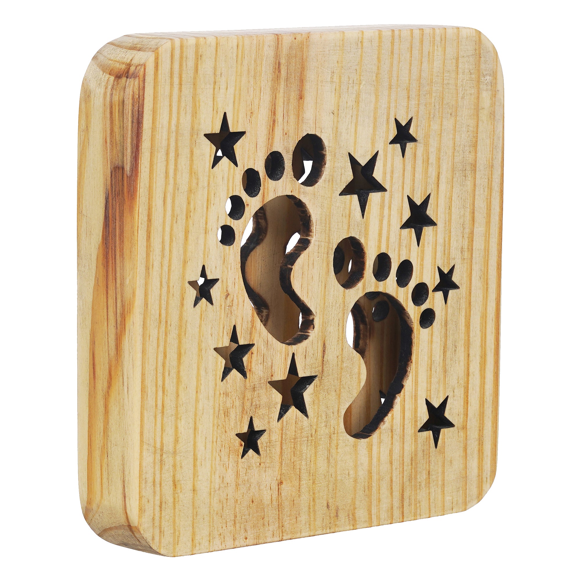 eCraftIndia Kids Foot and Stars Carving Wooden LED Table Lamp USB Night Light with Button Switch 6