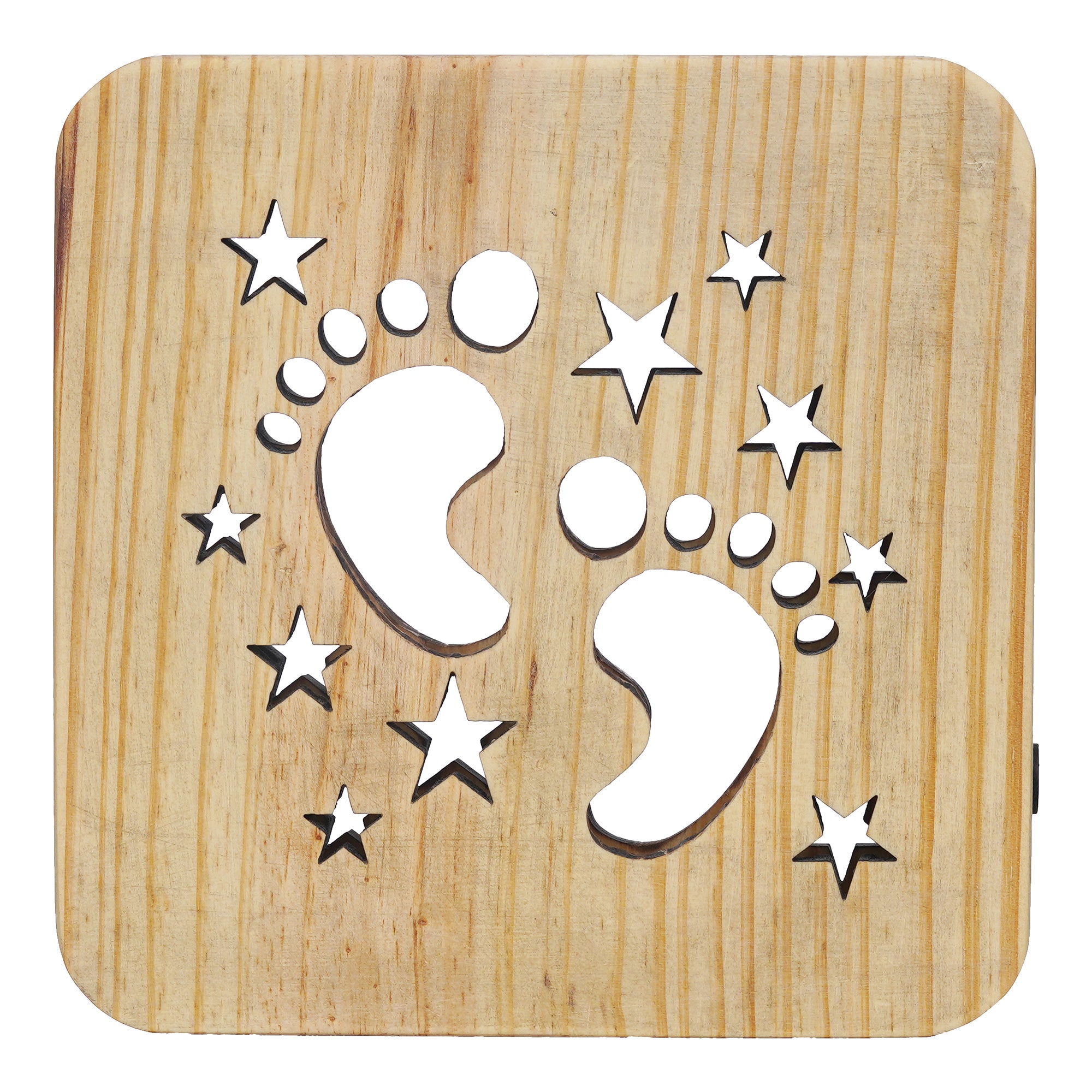 eCraftIndia Kids Foot and Stars Carving Wooden LED Table Lamp USB Night Light with Button Switch 7