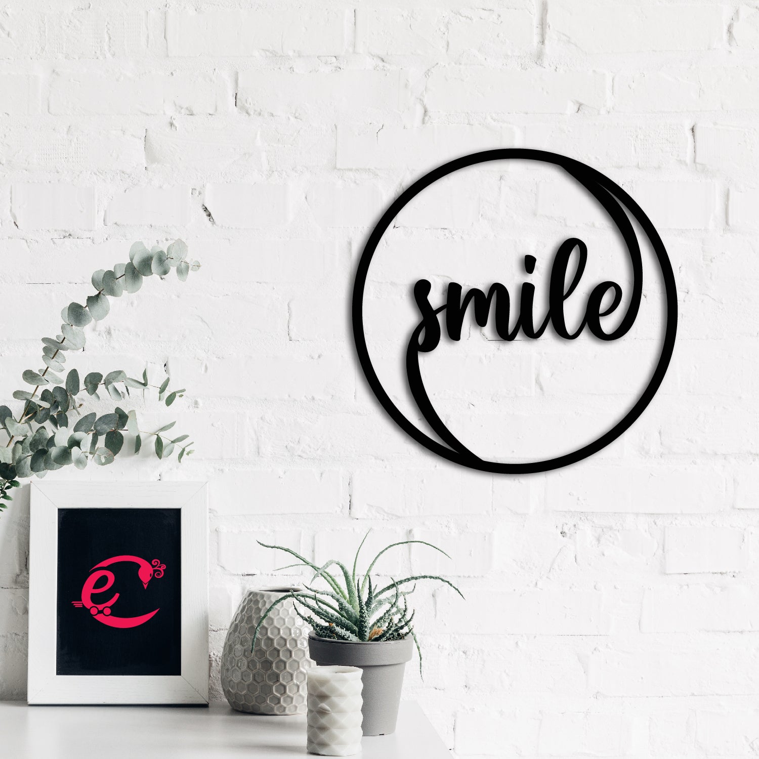 Smile Black Engineered Wood Wall Art Cutout, Ready To Hang Home Decor 3