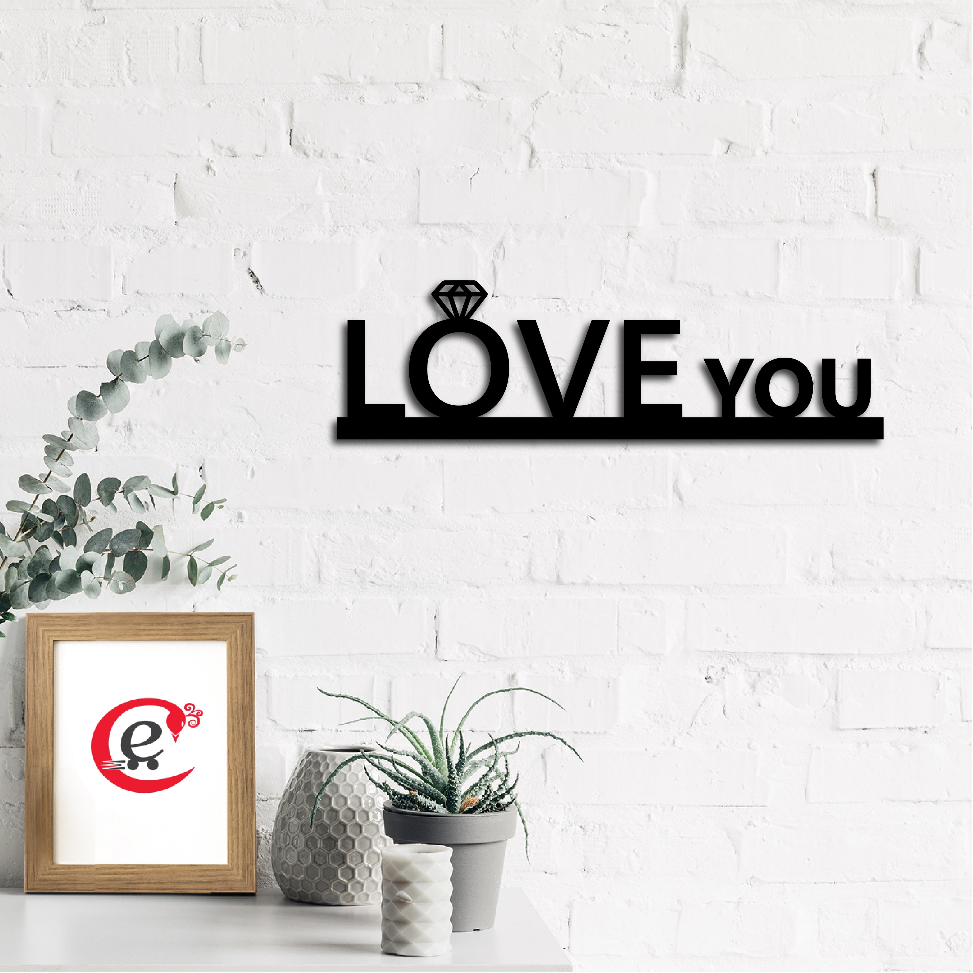 "Love you" Black Engineered Wood Wall Art Cutout, Ready to Hang Home Decor