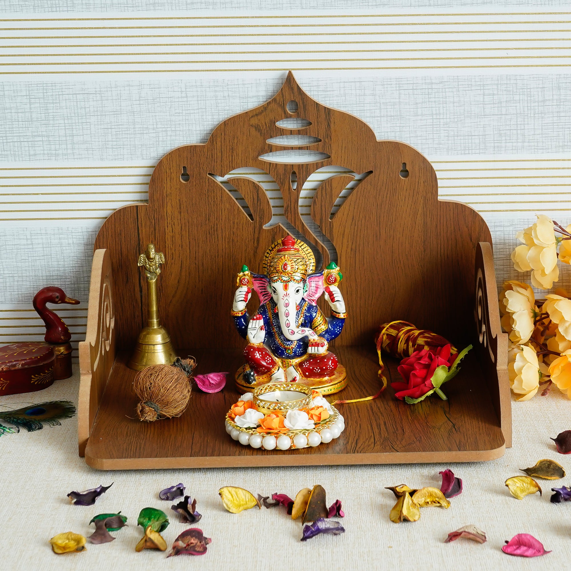 Ganesha Design Laminated Wood Pooja Temple/Mandir 1