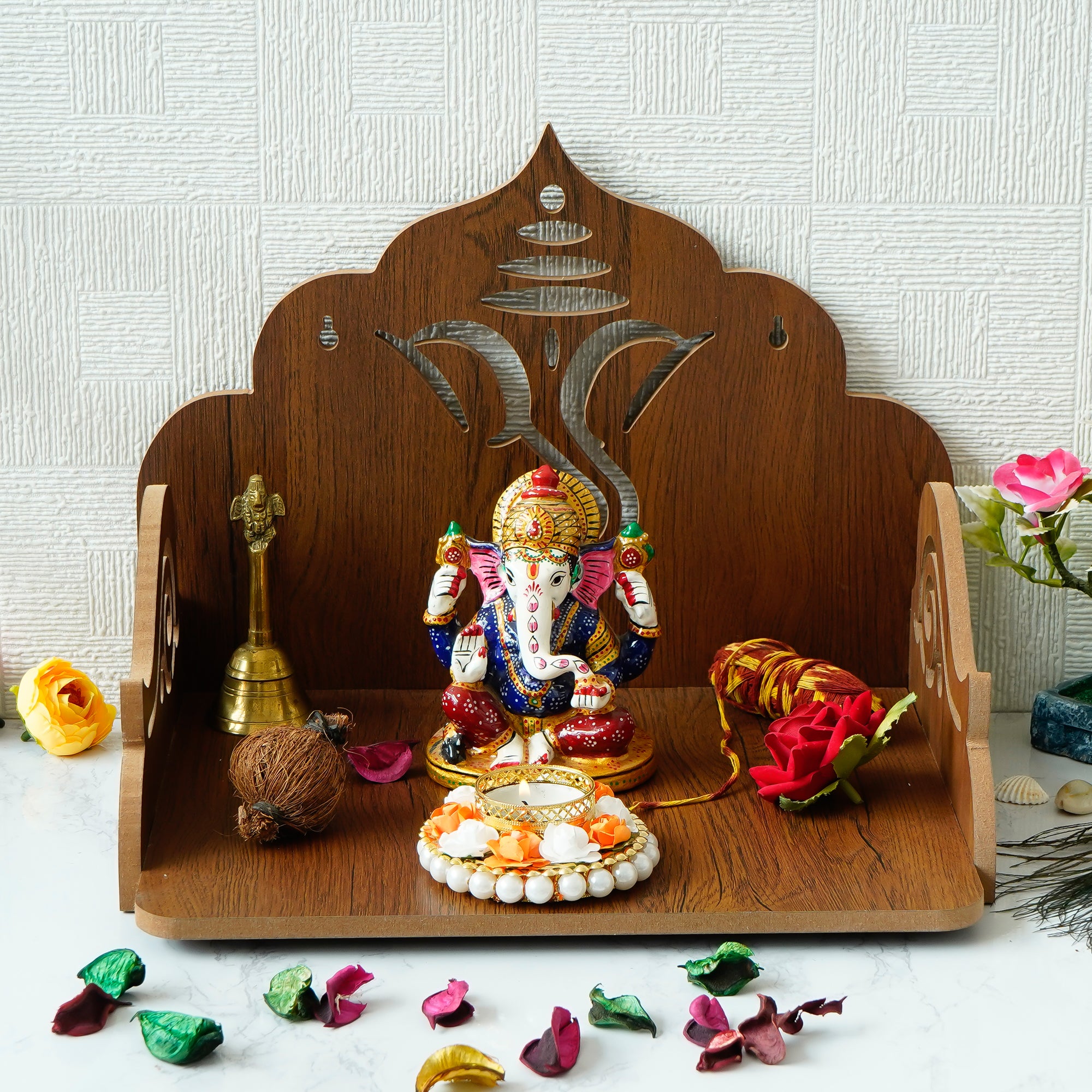 Ganesha Design Laminated Wood Pooja Temple/Mandir