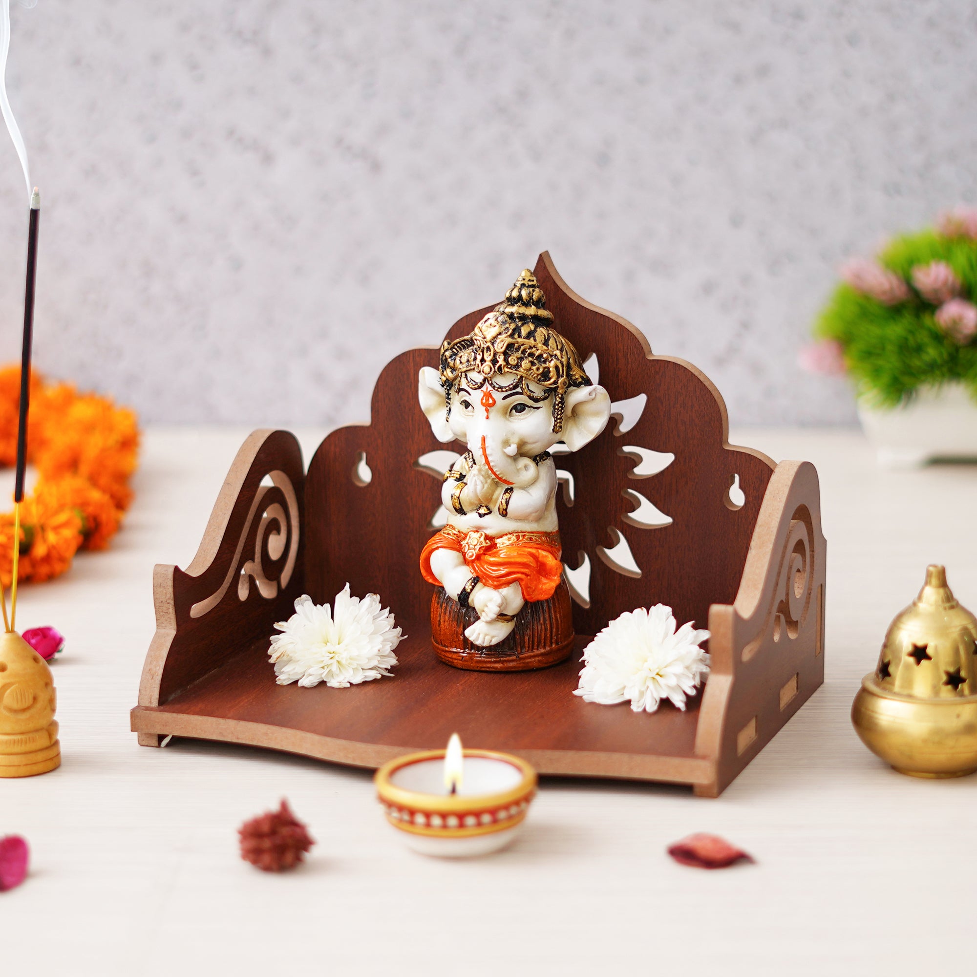 eCraftIndia Brown Decorative Beautiful Wooden Temple for Home Office and Shop 1