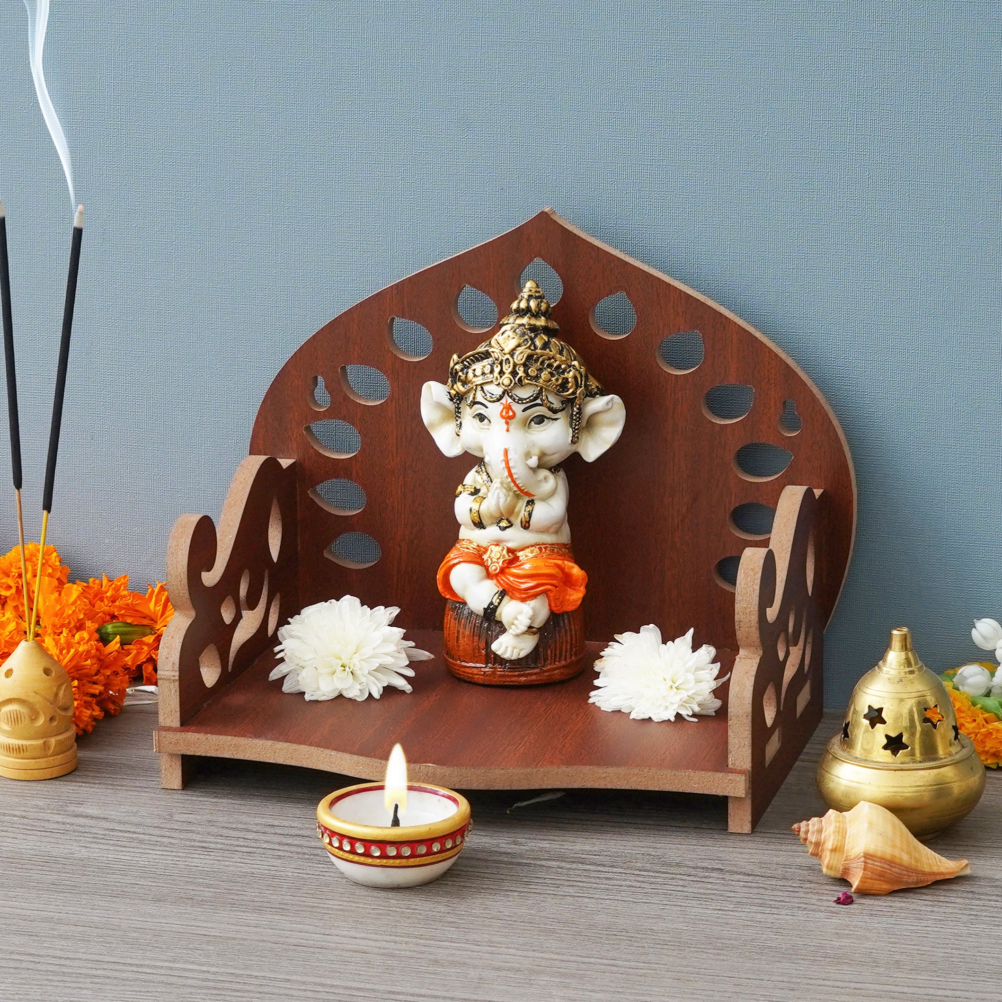 eCraftIndia Brown Decorative Beautiful Wooden Temple for Home Office, and Shop 4