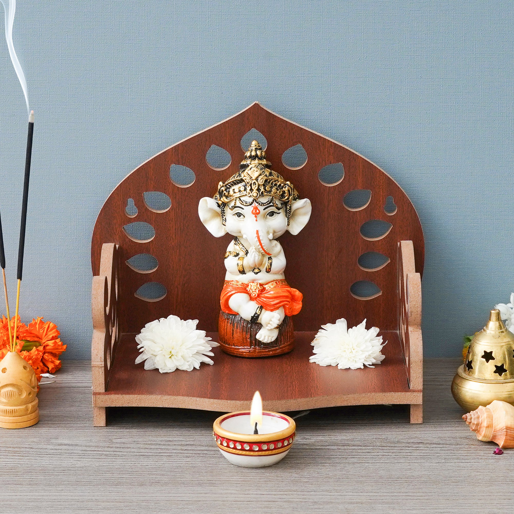 eCraftIndia Brown Decorative Beautiful Wooden Temple for Home Office, and Shop 5