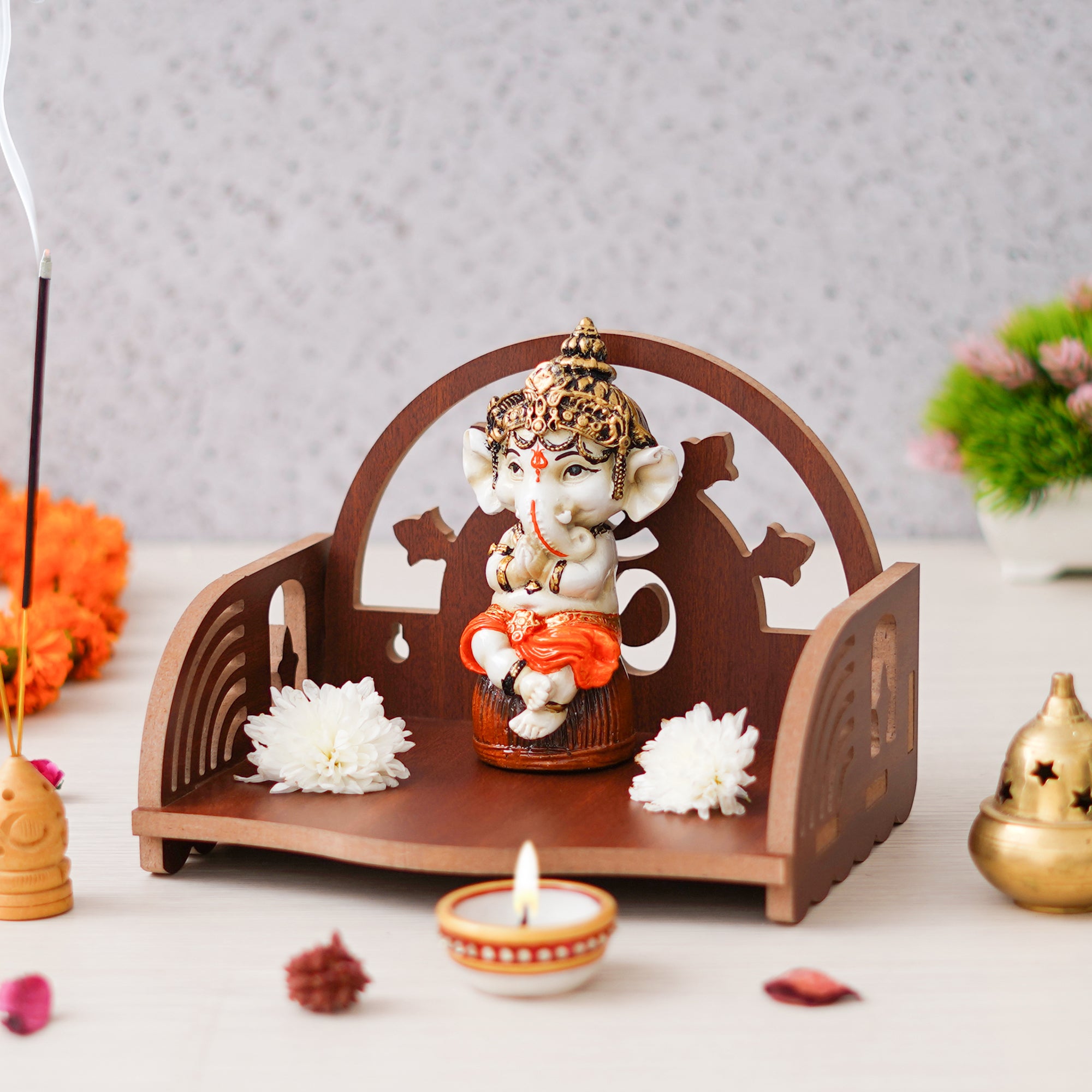 eCraftIndia Brown Beautiful MDF Wooden Temple for Home Office, and Shop 1