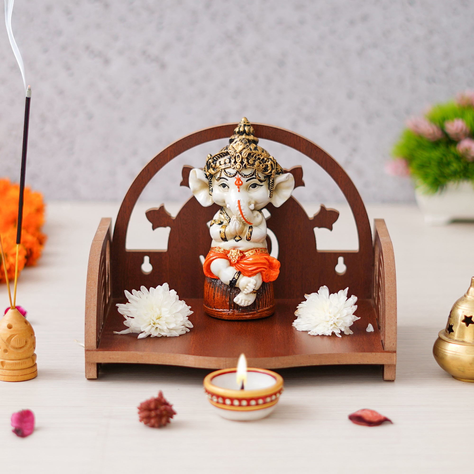 eCraftIndia Brown Beautiful MDF Wooden Temple for Home Office, and Shop