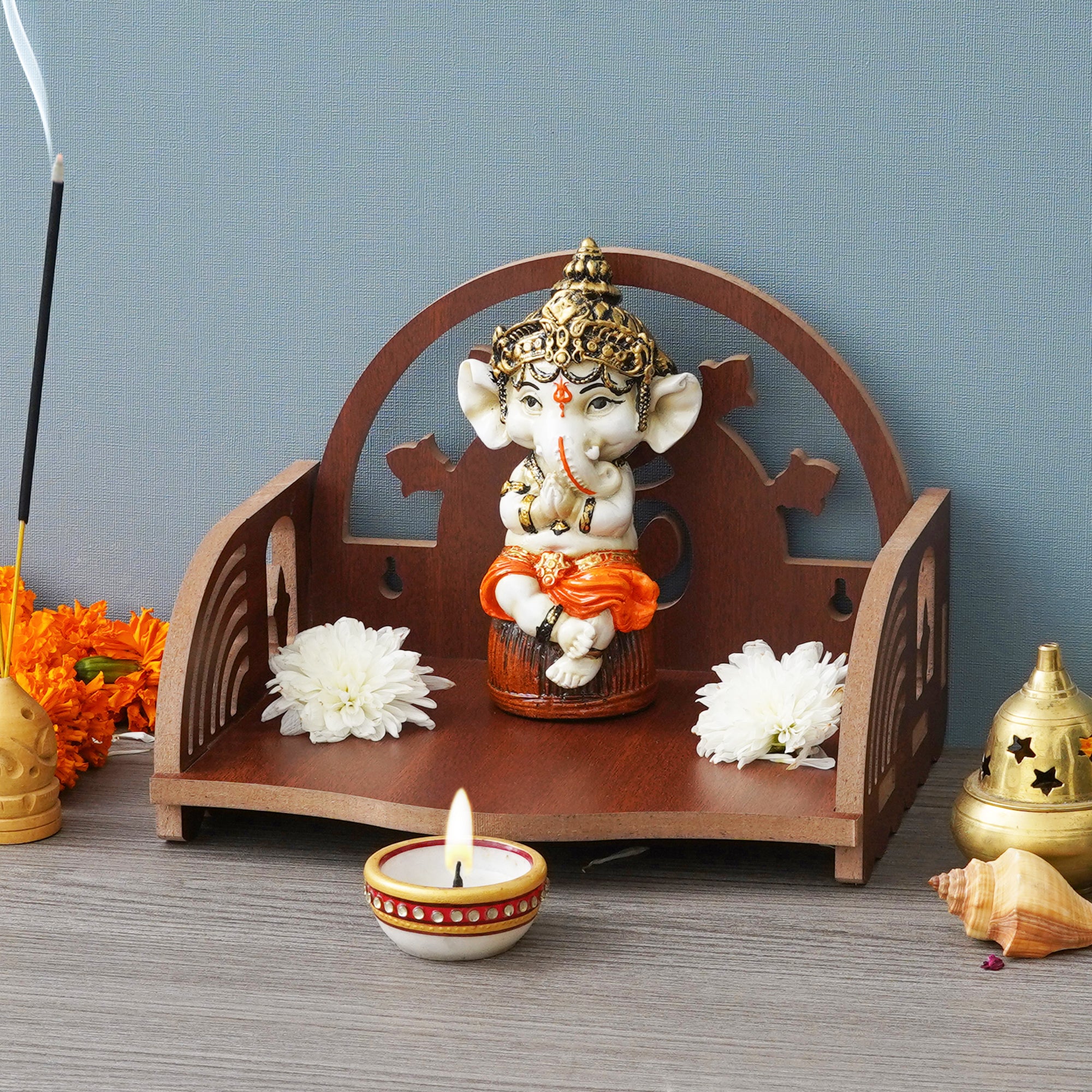 eCraftIndia Brown Beautiful MDF Wooden Temple for Home Office, and Shop 4