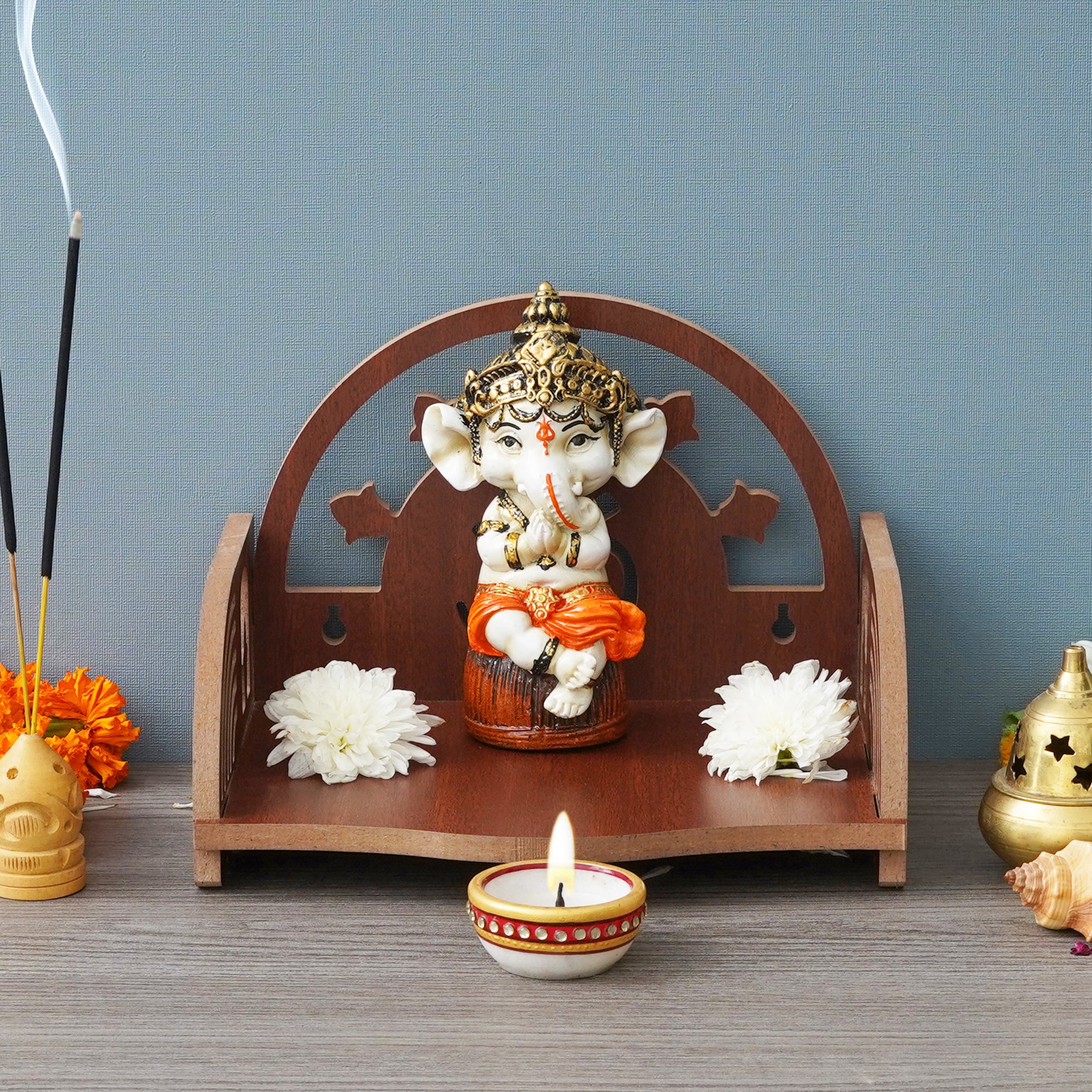 eCraftIndia Brown Beautiful MDF Wooden Temple for Home Office, and Shop 5