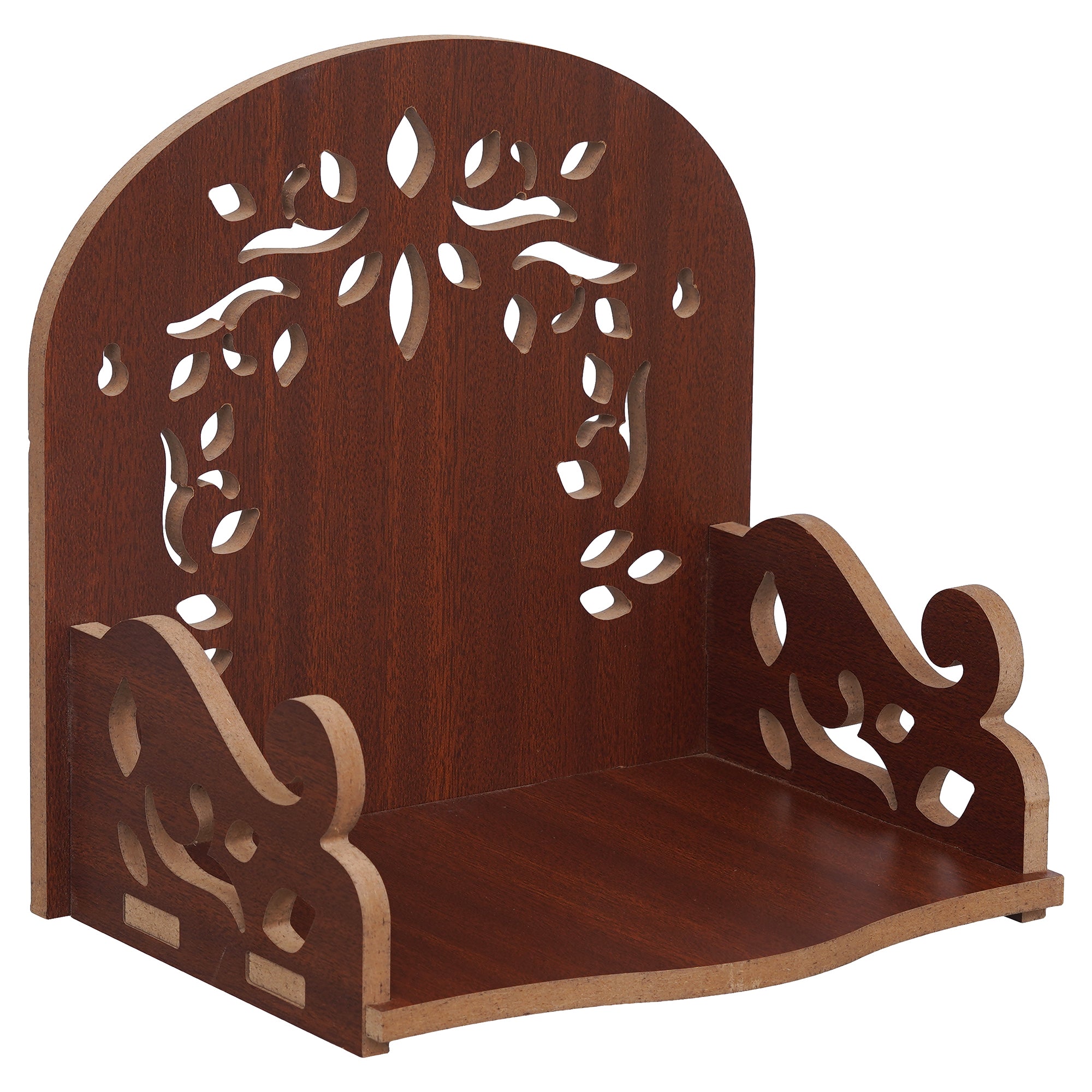 eCraftIndia Brown Floral Designer Beautiful Wooden Temple for Home Office and Shop 2