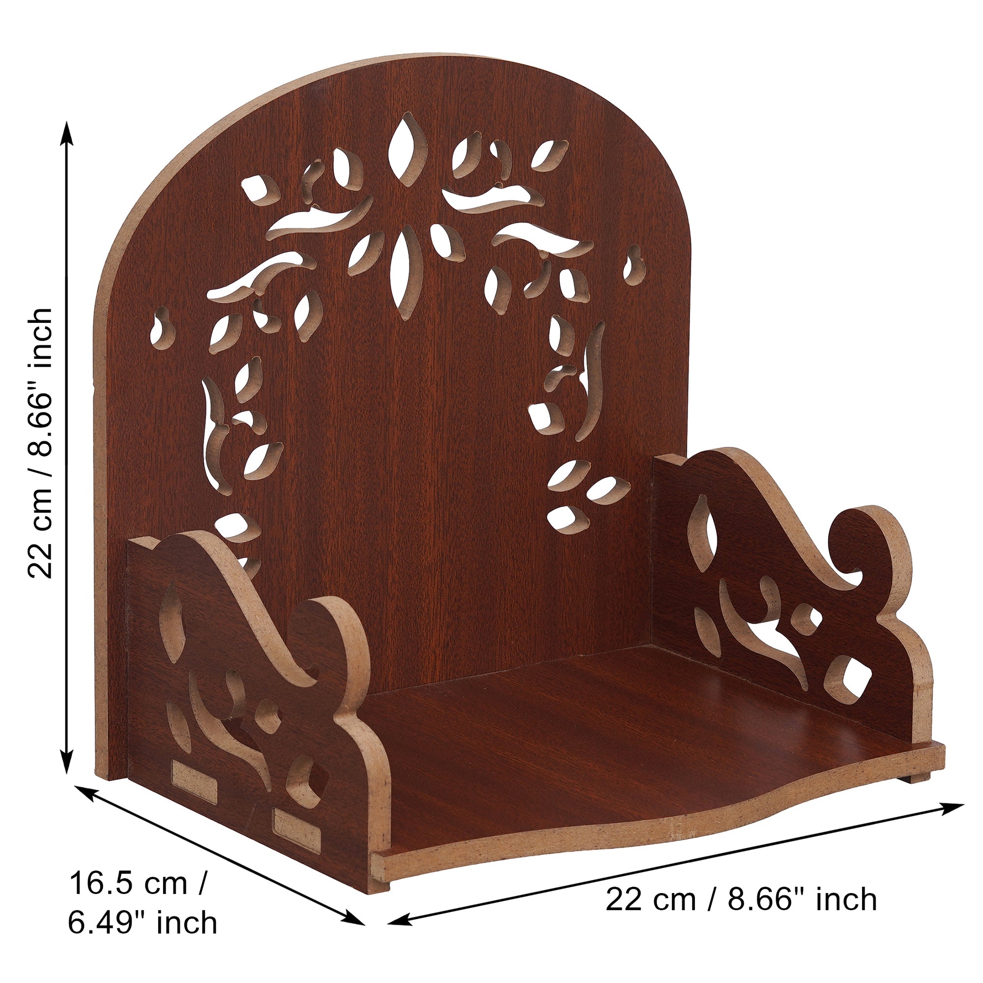 eCraftIndia Brown Floral Designer Beautiful Wooden Temple for Home Office and Shop 3