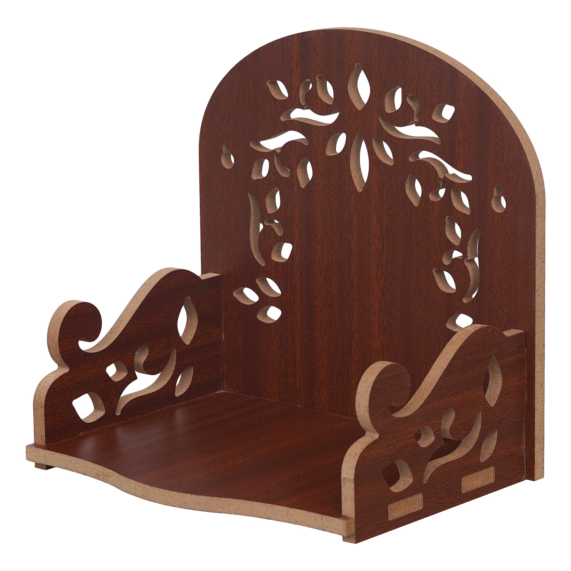 eCraftIndia Brown Floral Designer Beautiful Wooden Temple for Home Office and Shop 6