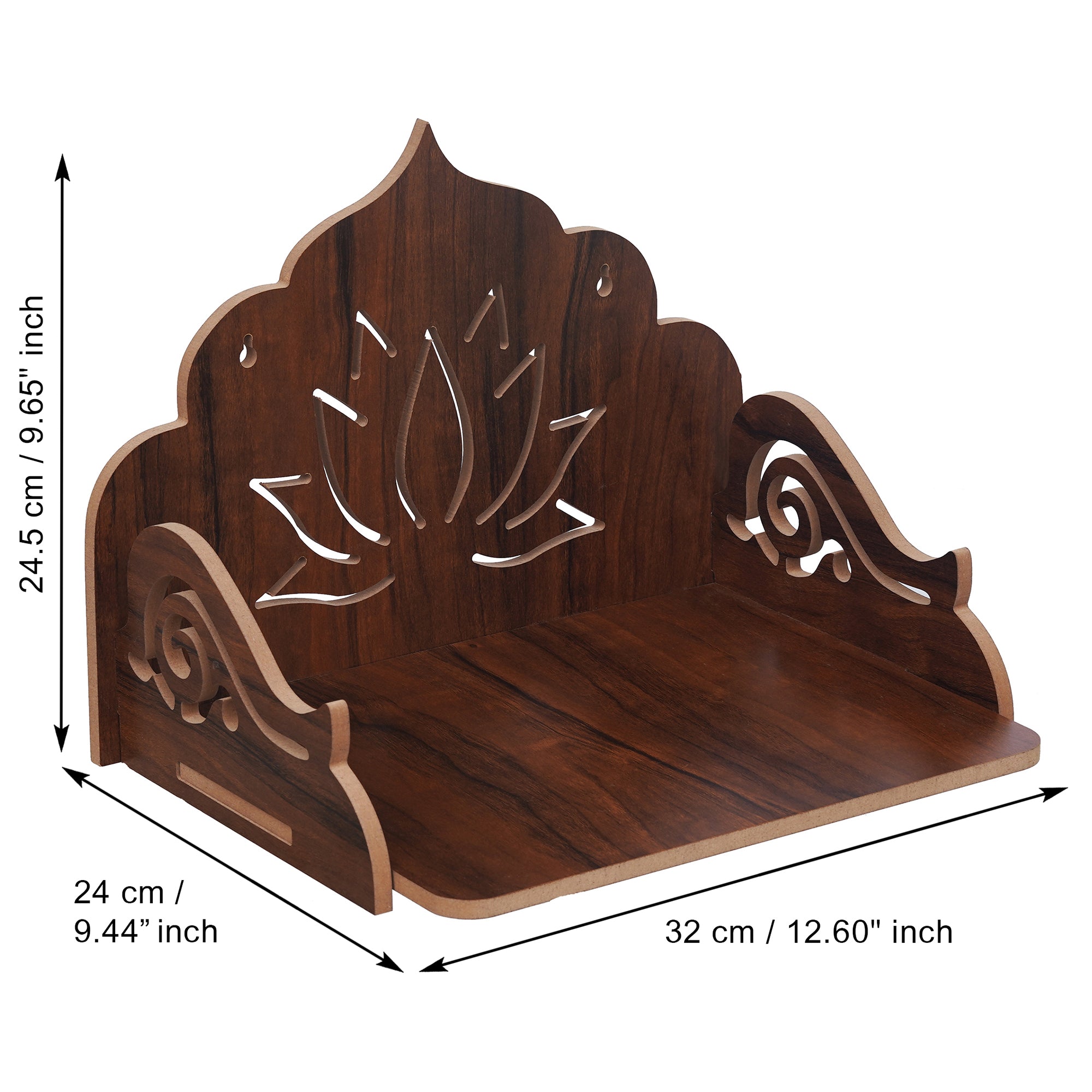 eCraftIndia Brown Lotus Designer Beautiful Wooden Temple for Home Office, and Shop 3